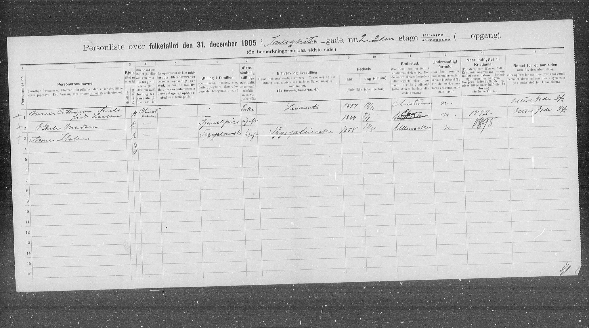 OBA, Municipal Census 1905 for Kristiania, 1905, p. 23273