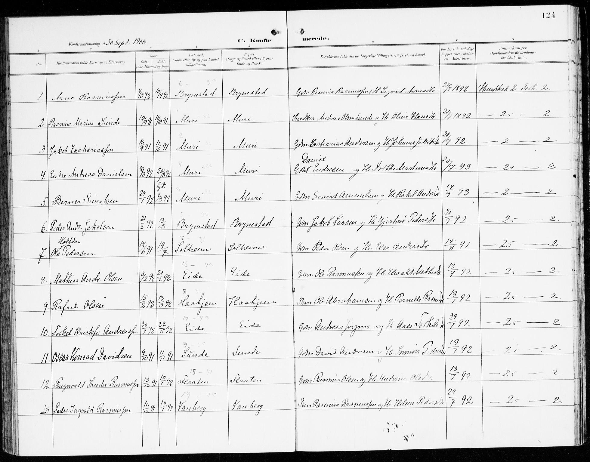 Innvik sokneprestembete, AV/SAB-A-80501: Parish register (official) no. C 2, 1900-1920, p. 124