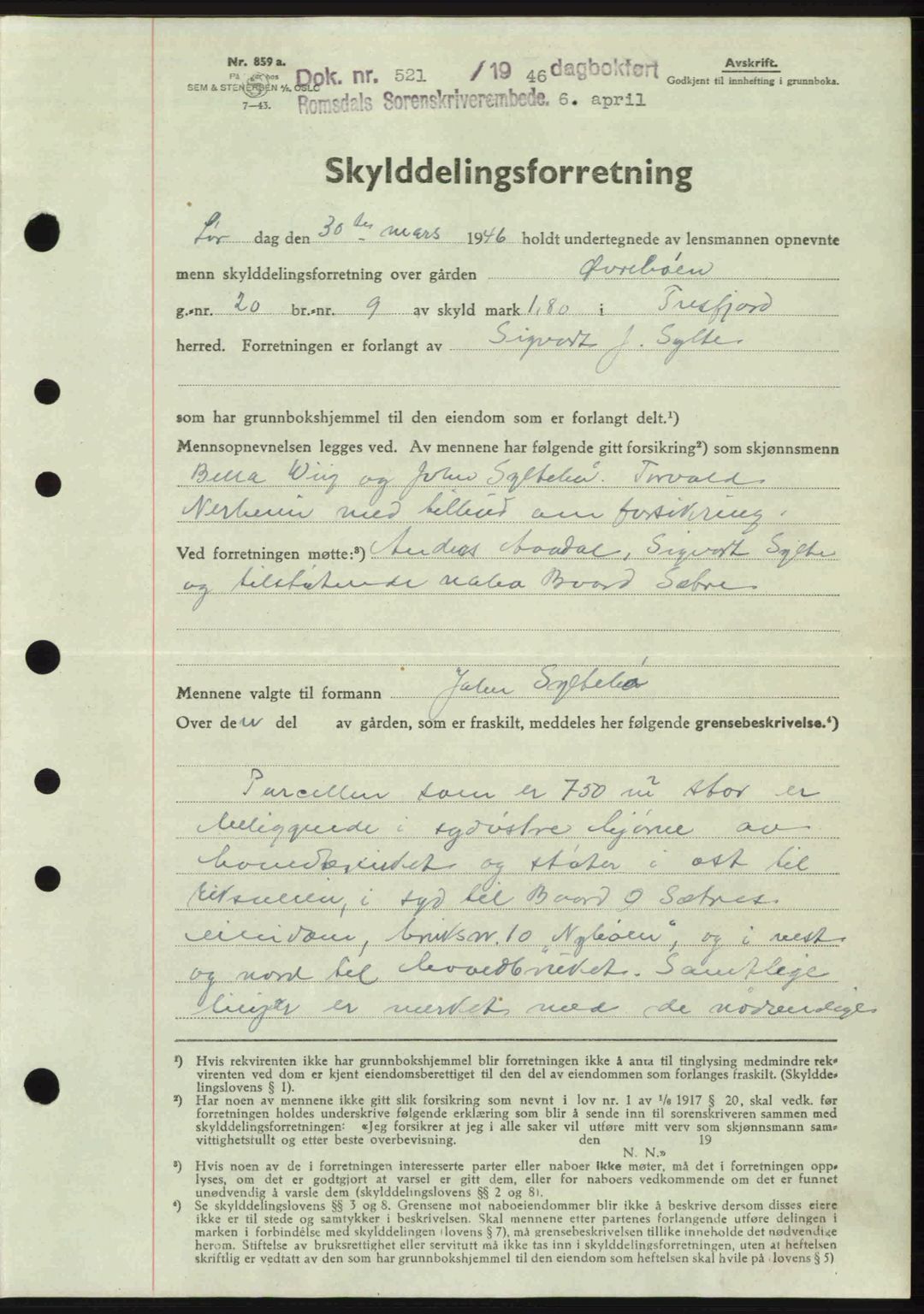 Romsdal sorenskriveri, SAT/A-4149/1/2/2C: Mortgage book no. A19, 1946-1946, Diary no: : 521/1946