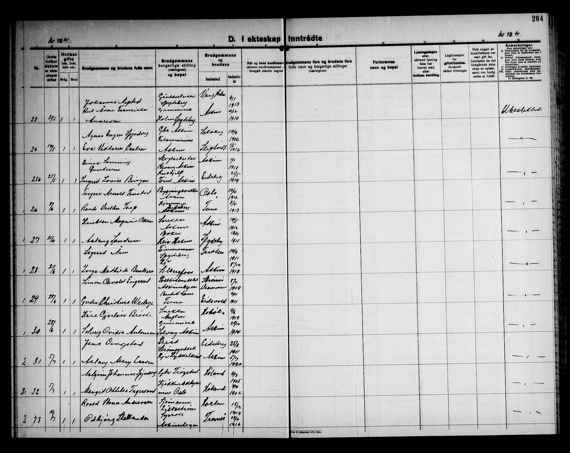 Askim prestekontor Kirkebøker, AV/SAO-A-10900/G/Ga/L0004: Parish register (copy) no. 4, 1938-1947, p. 264