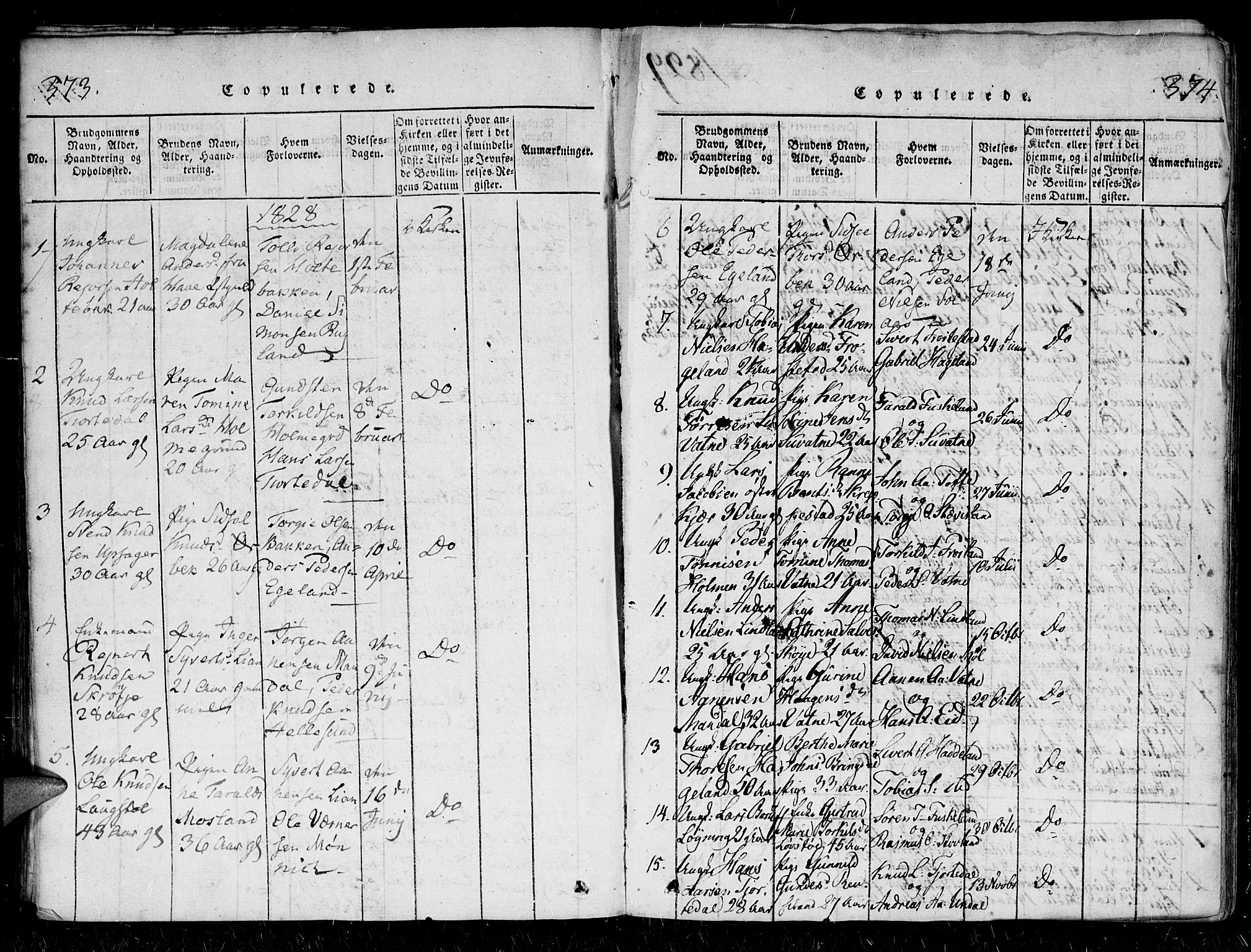 Holum sokneprestkontor, SAK/1111-0022/F/Fa/Faa/L0004: Parish register (official) no. A 4, 1820-1849, p. 373-374