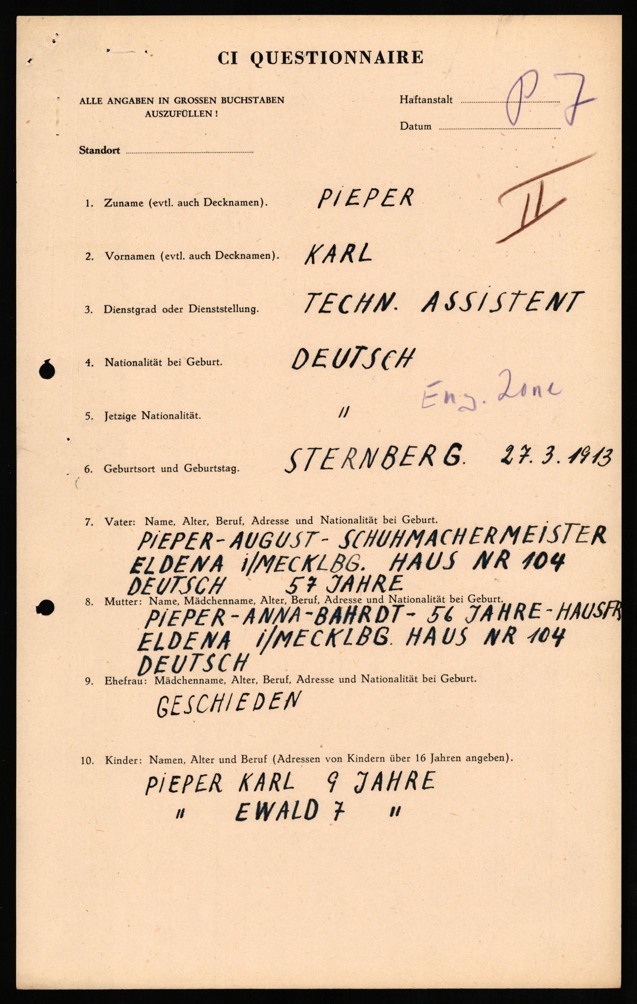 Forsvaret, Forsvarets overkommando II, AV/RA-RAFA-3915/D/Db/L0026: CI Questionaires. Tyske okkupasjonsstyrker i Norge. Tyskere., 1945-1946, p. 137