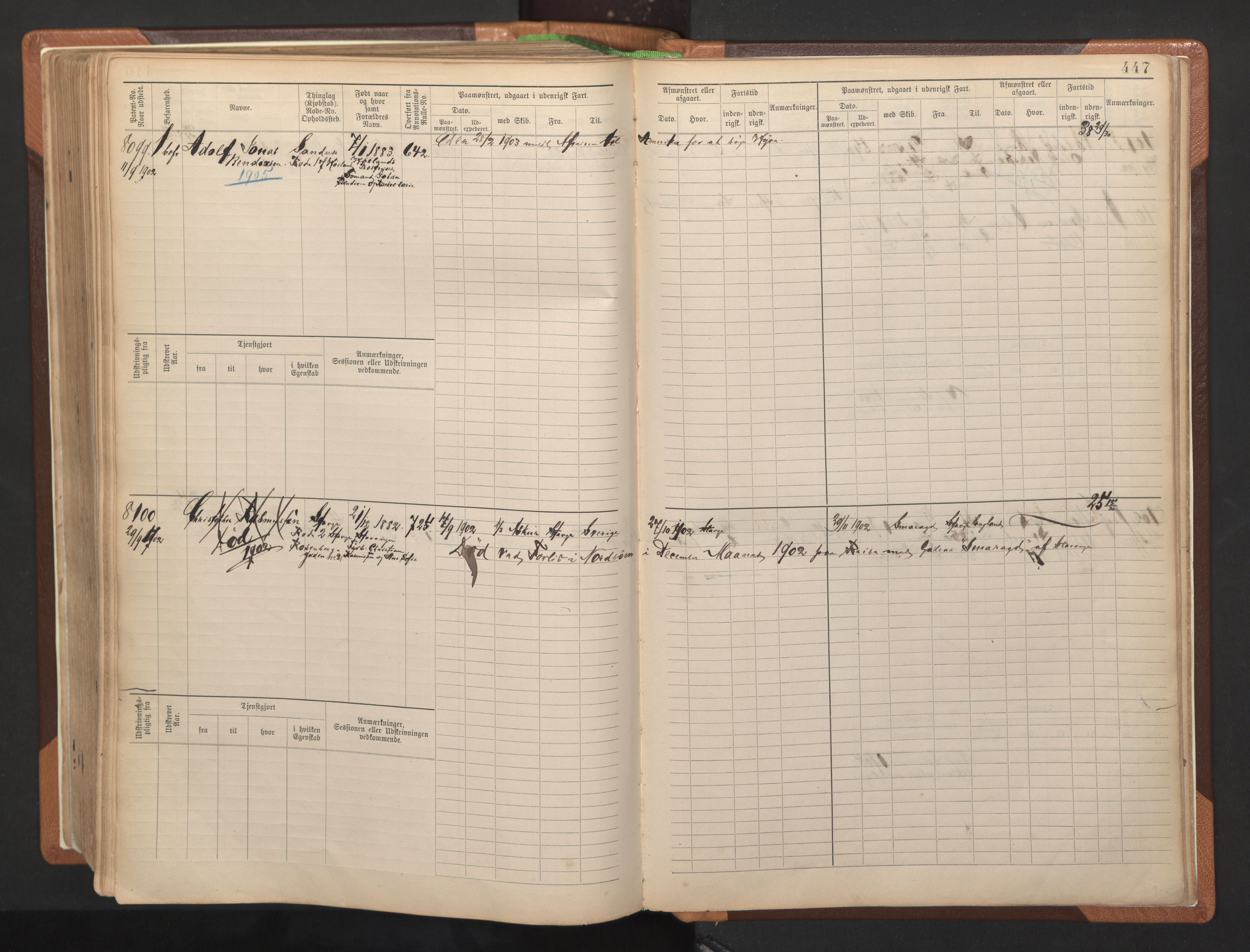 Stavanger sjømannskontor, AV/SAST-A-102006/F/Fb/Fbb/L0012: Sjøfartshovedrulle, patentnr. 7207-8158, 1894-1904, p. 451