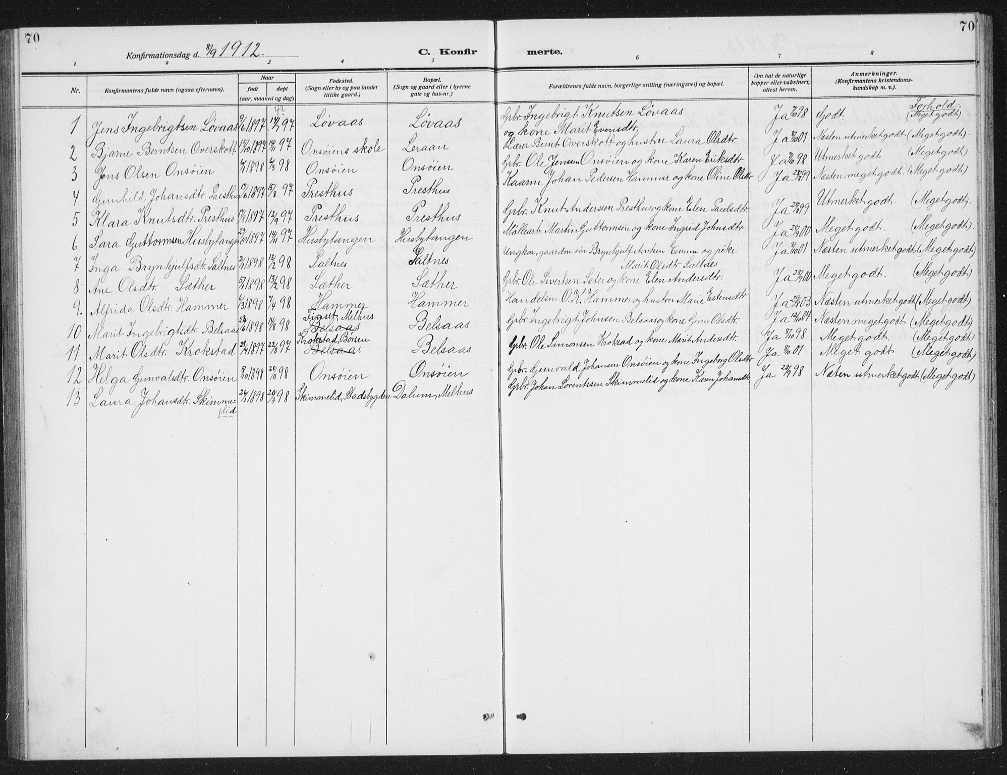 Ministerialprotokoller, klokkerbøker og fødselsregistre - Sør-Trøndelag, SAT/A-1456/666/L0791: Parish register (copy) no. 666C04, 1909-1939, p. 70