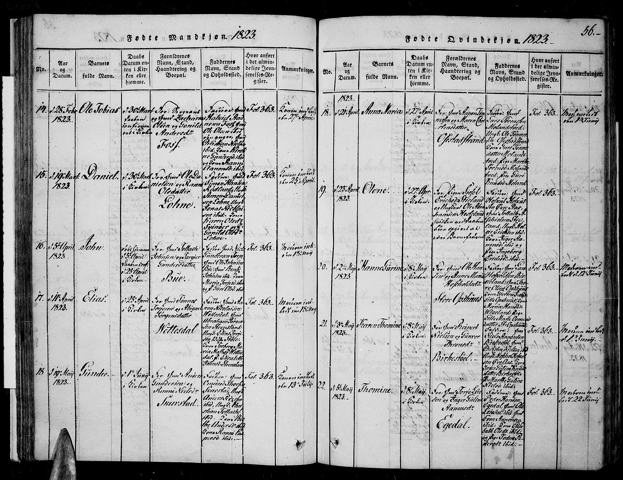 Sør-Audnedal sokneprestkontor, AV/SAK-1111-0039/F/Fa/Fab/L0005: Parish register (official) no. A 5, 1816-1830, p. 56