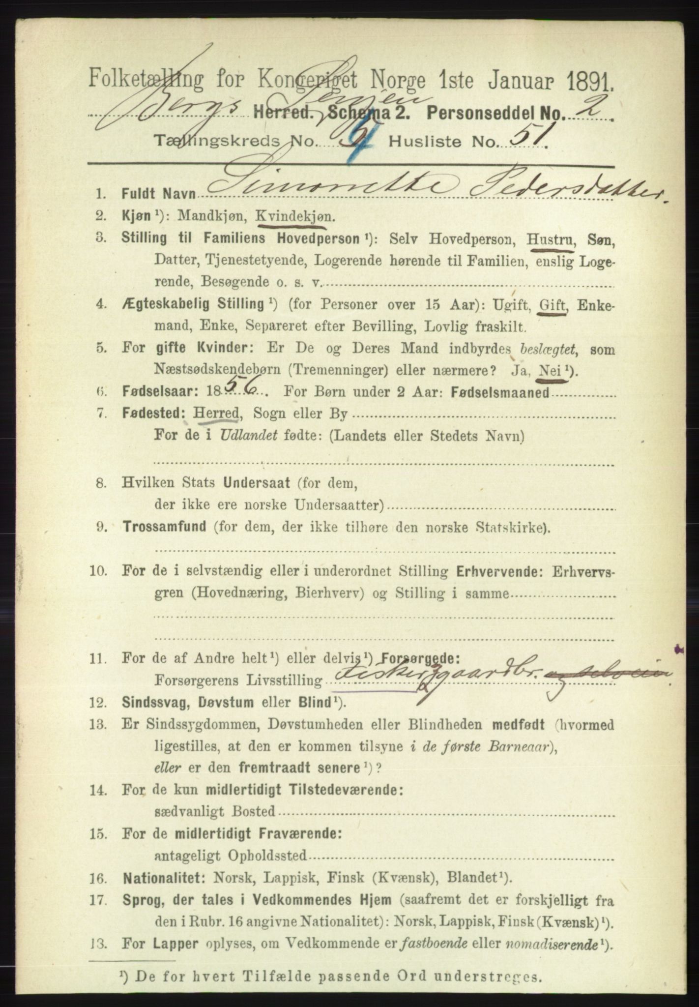 RA, 1891 census for 1929 Berg, 1891, p. 2014