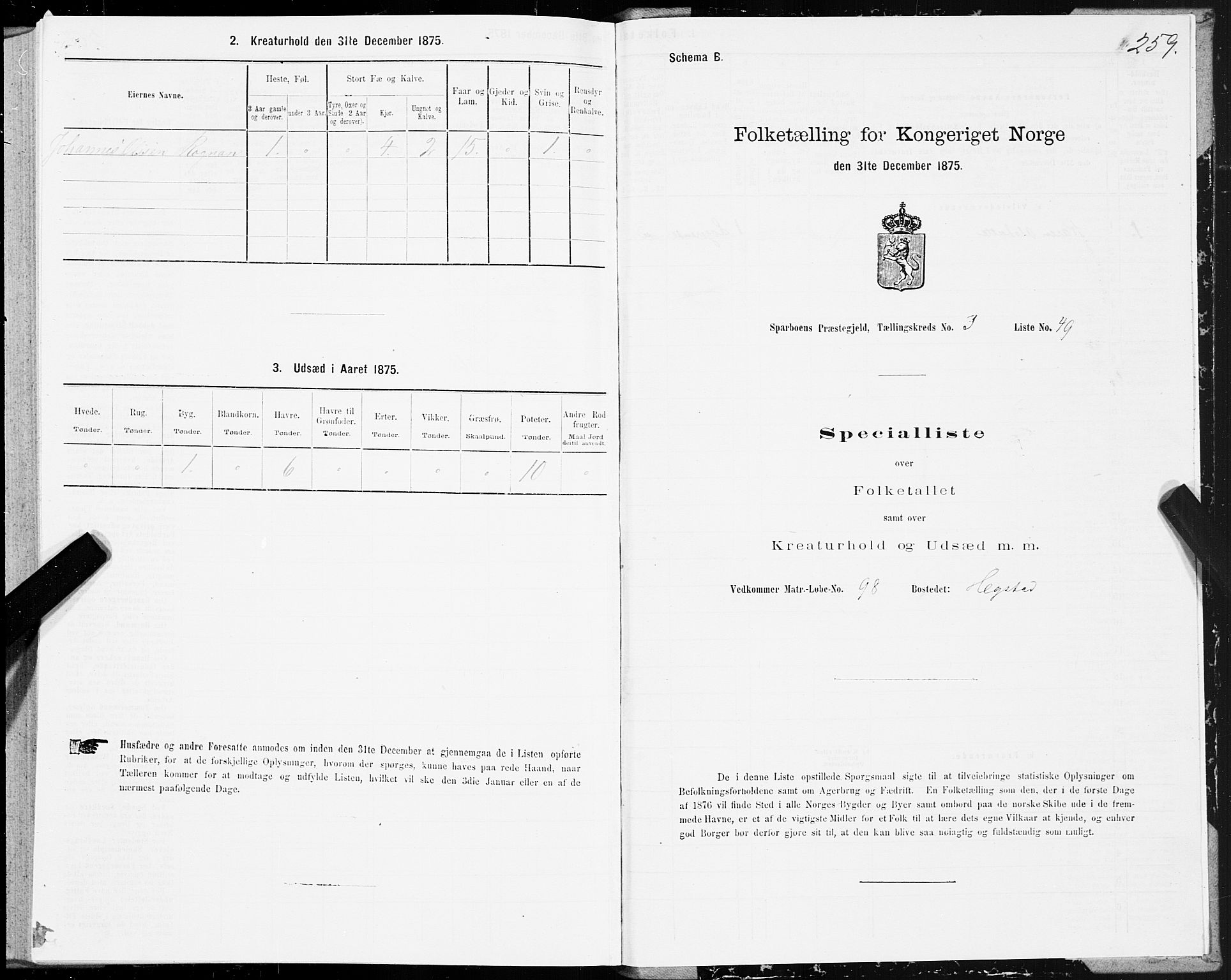 SAT, 1875 census for 1731P Sparbu, 1875, p. 1259