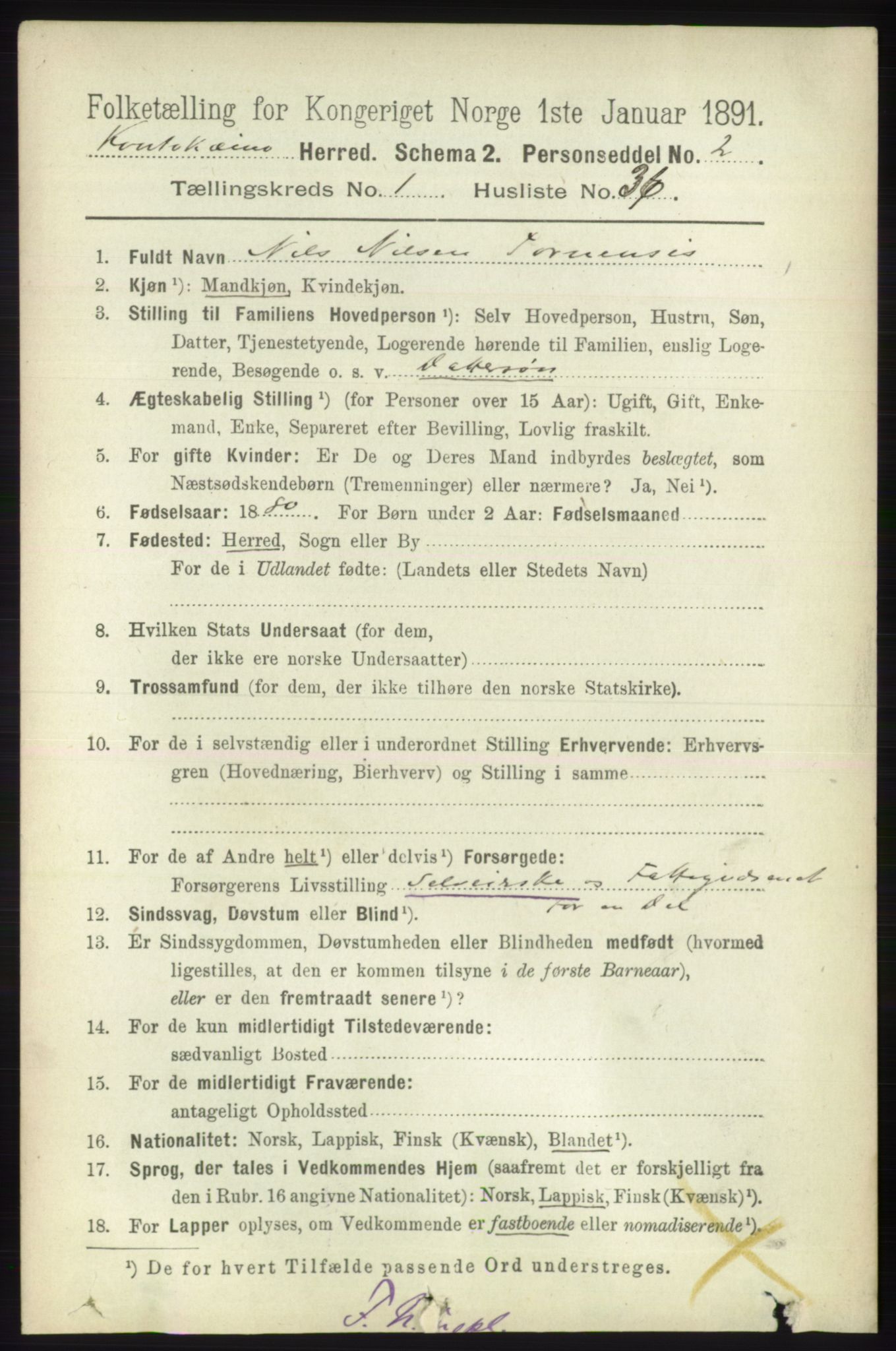 RA, 1891 census for 2011 Kautokeino, 1891, p. 263