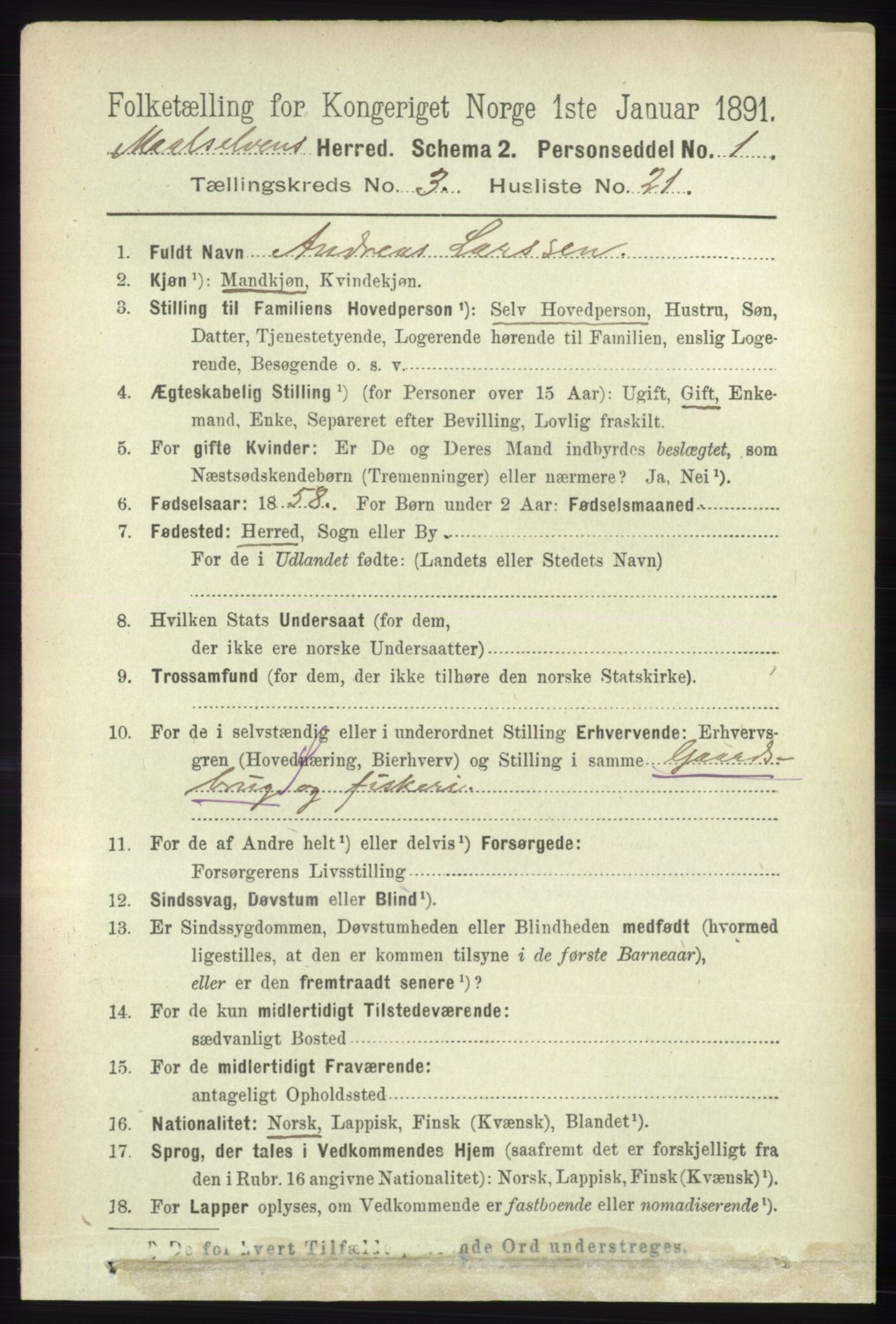 RA, 1891 census for 1924 Målselv, 1891, p. 735