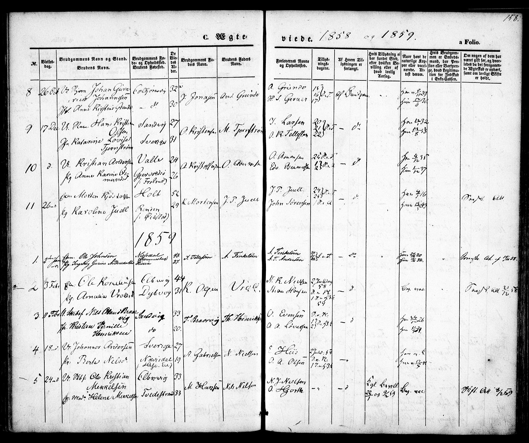 Hisøy sokneprestkontor, SAK/1111-0020/F/Fa/L0001: Parish register (official) no. A 1, 1849-1871, p. 158