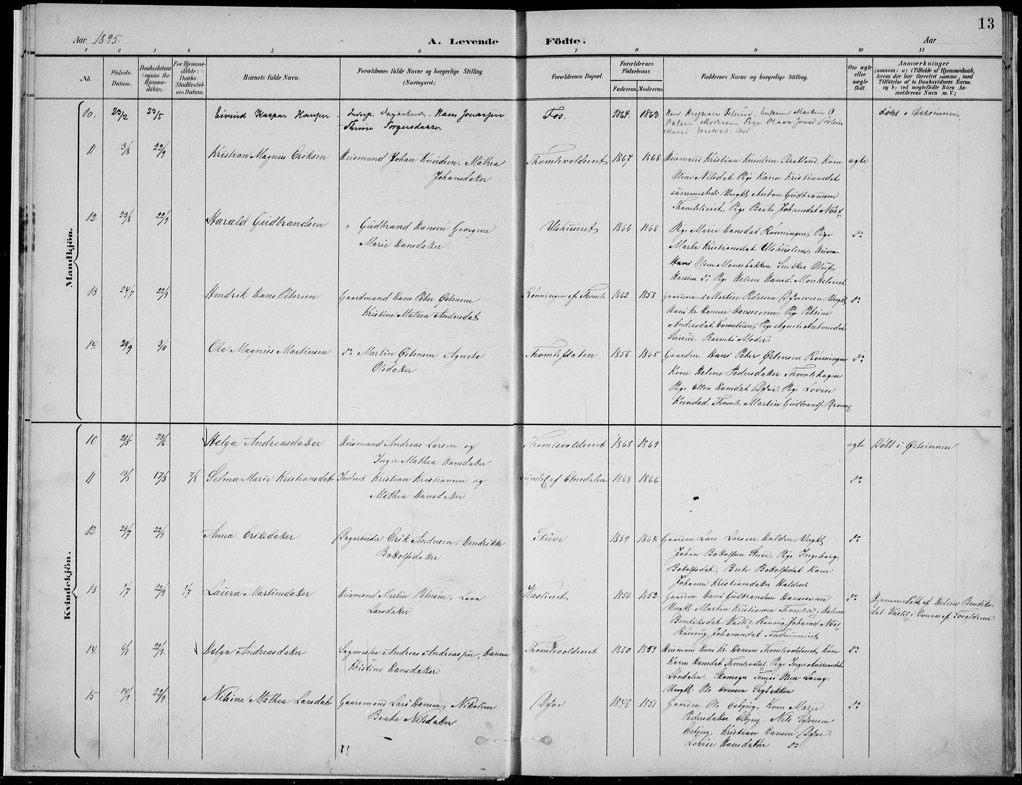 Nordre Land prestekontor, SAH/PREST-124/H/Ha/Hab/L0013: Parish register (copy) no. 13, 1891-1904, p. 13