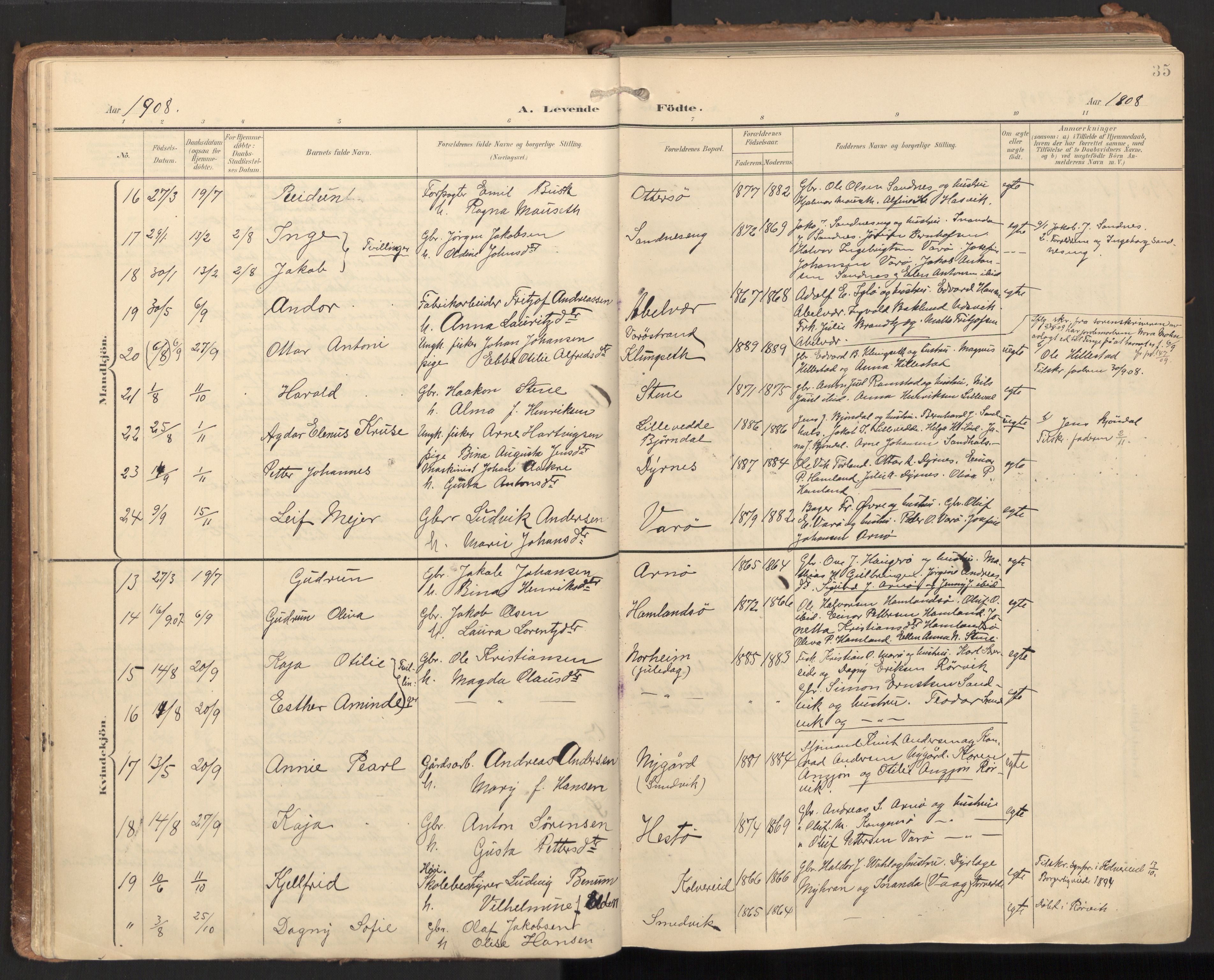Ministerialprotokoller, klokkerbøker og fødselsregistre - Nord-Trøndelag, SAT/A-1458/784/L0677: Parish register (official) no. 784A12, 1900-1920, p. 35