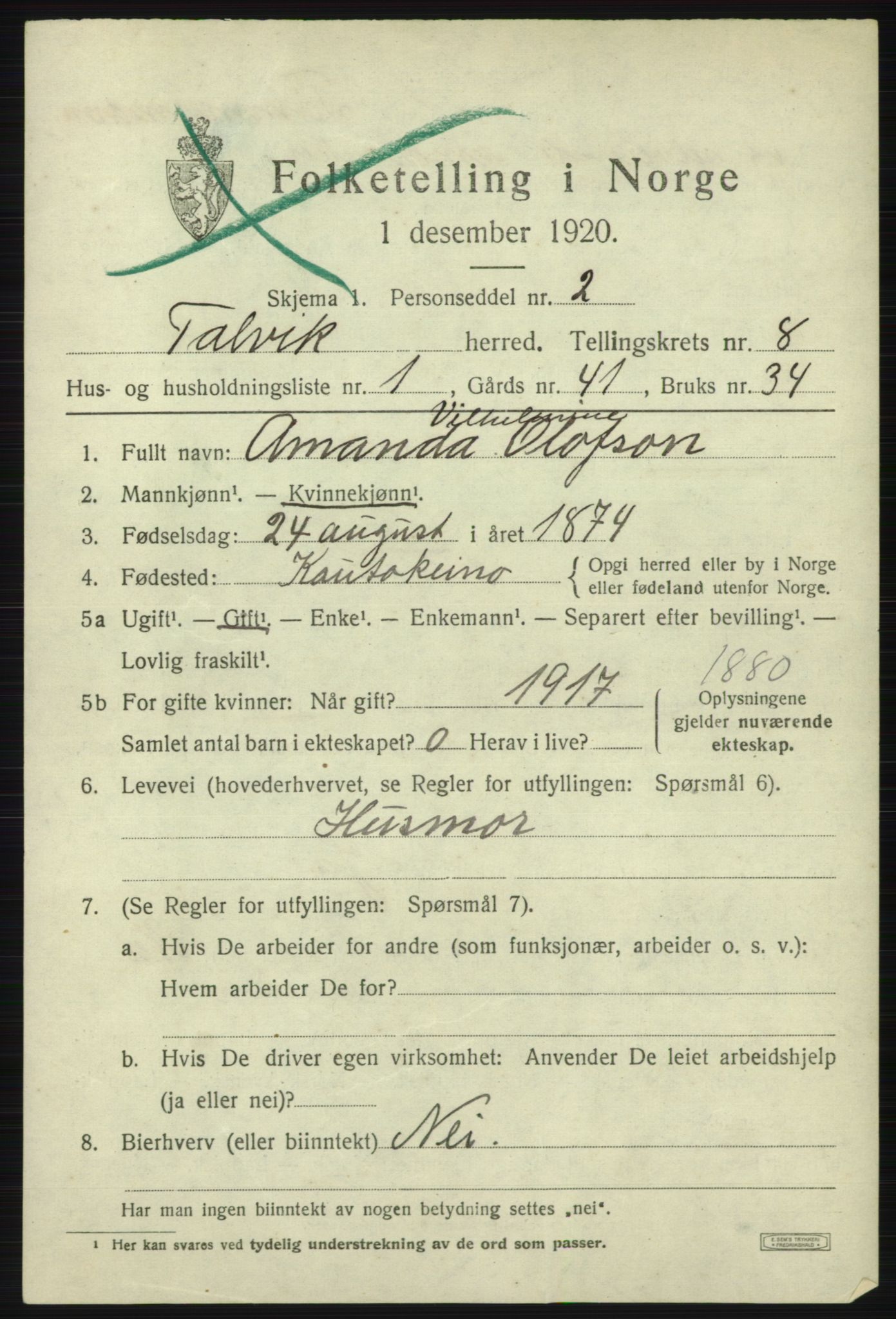 SATØ, 1920 census for Talvik, 1920, p. 4980