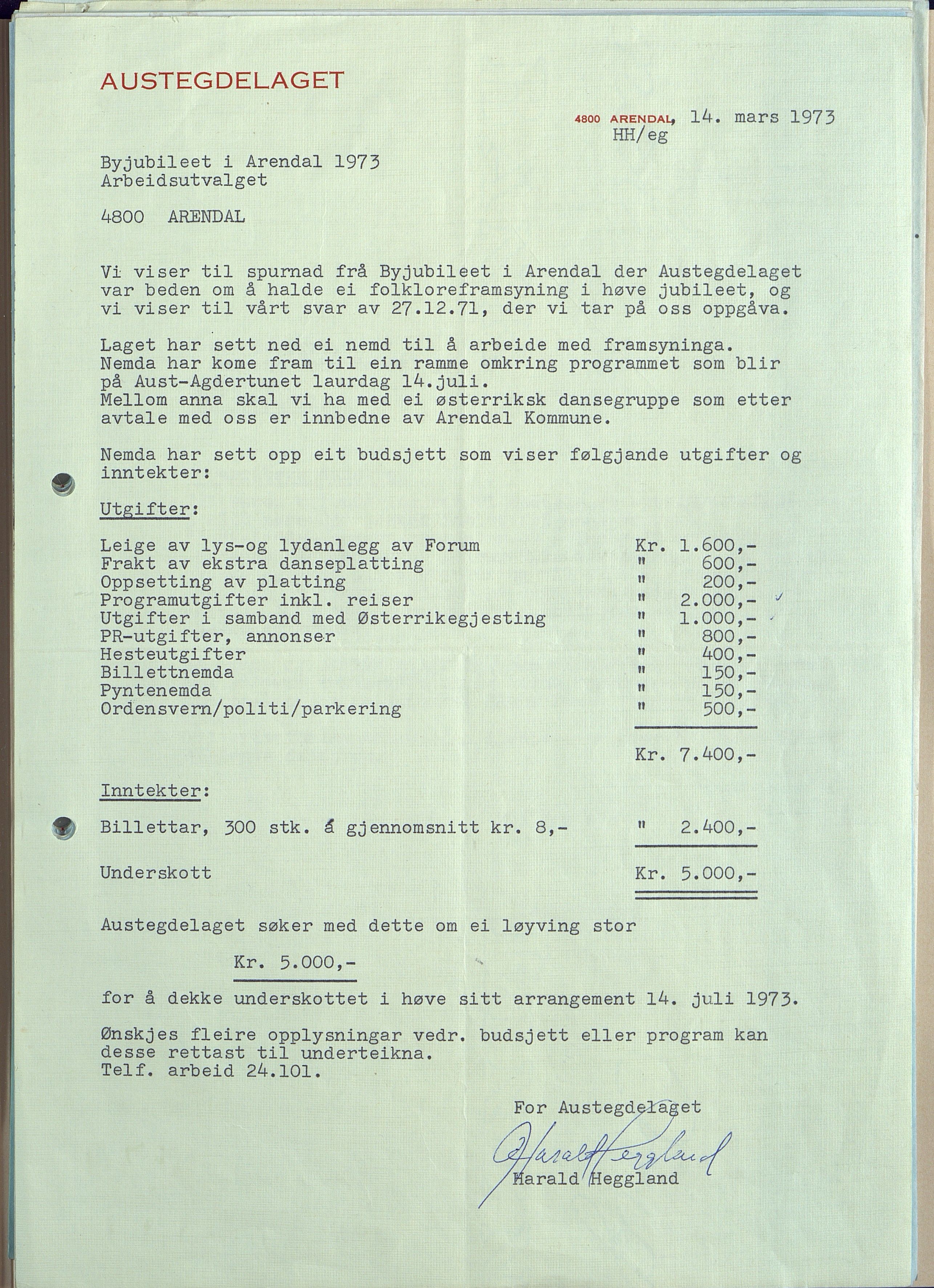 Byjubileet i Arendal 1973 , AAKS/KA0906-492a/E/E01/L0004: Spesielle arrangementer, 1971-1973