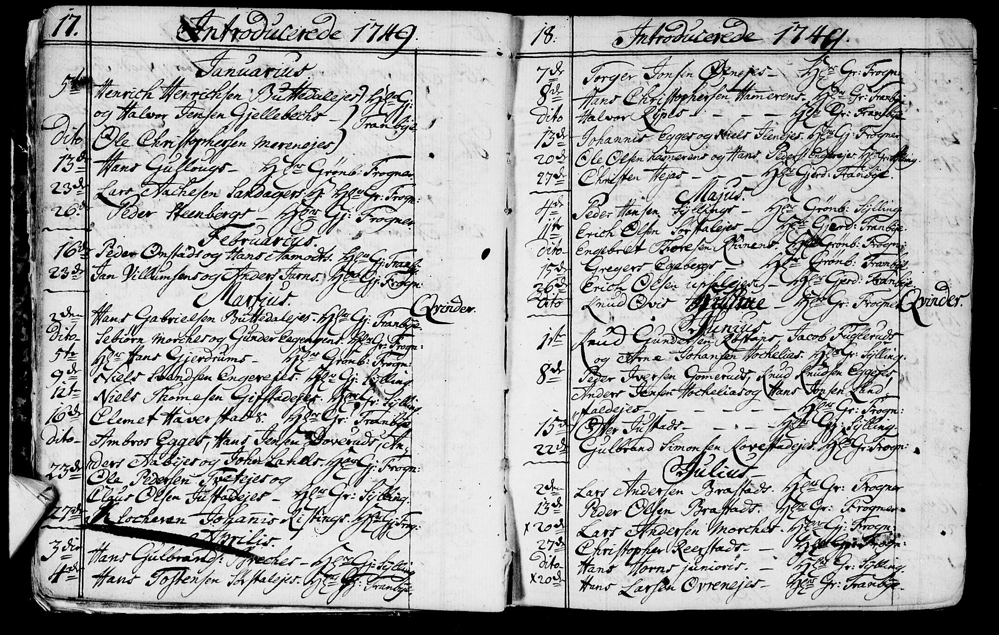 Lier kirkebøker, SAKO/A-230/F/Fa/L0004: Parish register (official) no. I 4, 1749-1764, p. 17-18