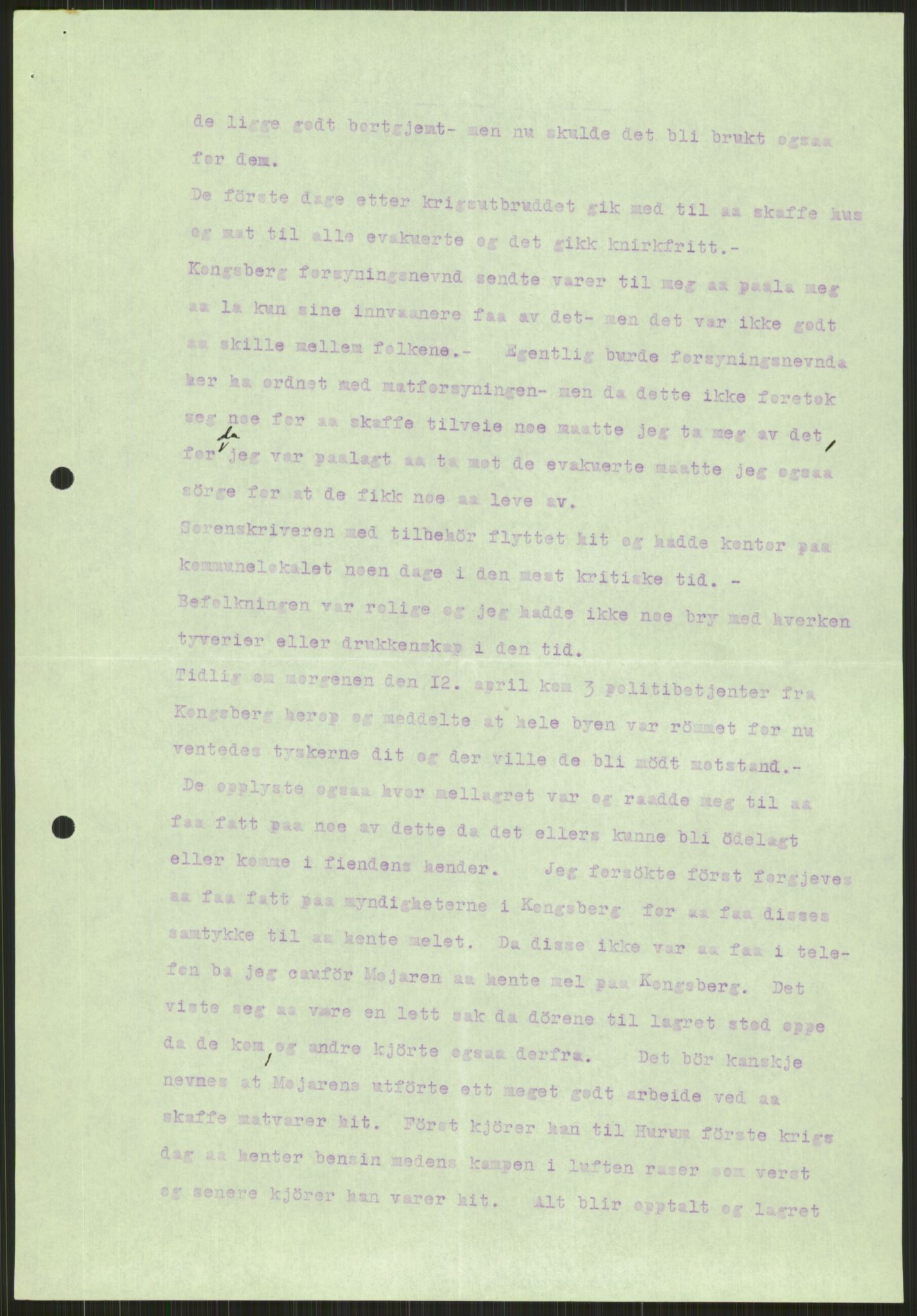 Forsvaret, Forsvarets krigshistoriske avdeling, AV/RA-RAFA-2017/Y/Ya/L0014: II-C-11-31 - Fylkesmenn.  Rapporter om krigsbegivenhetene 1940., 1940, p. 319