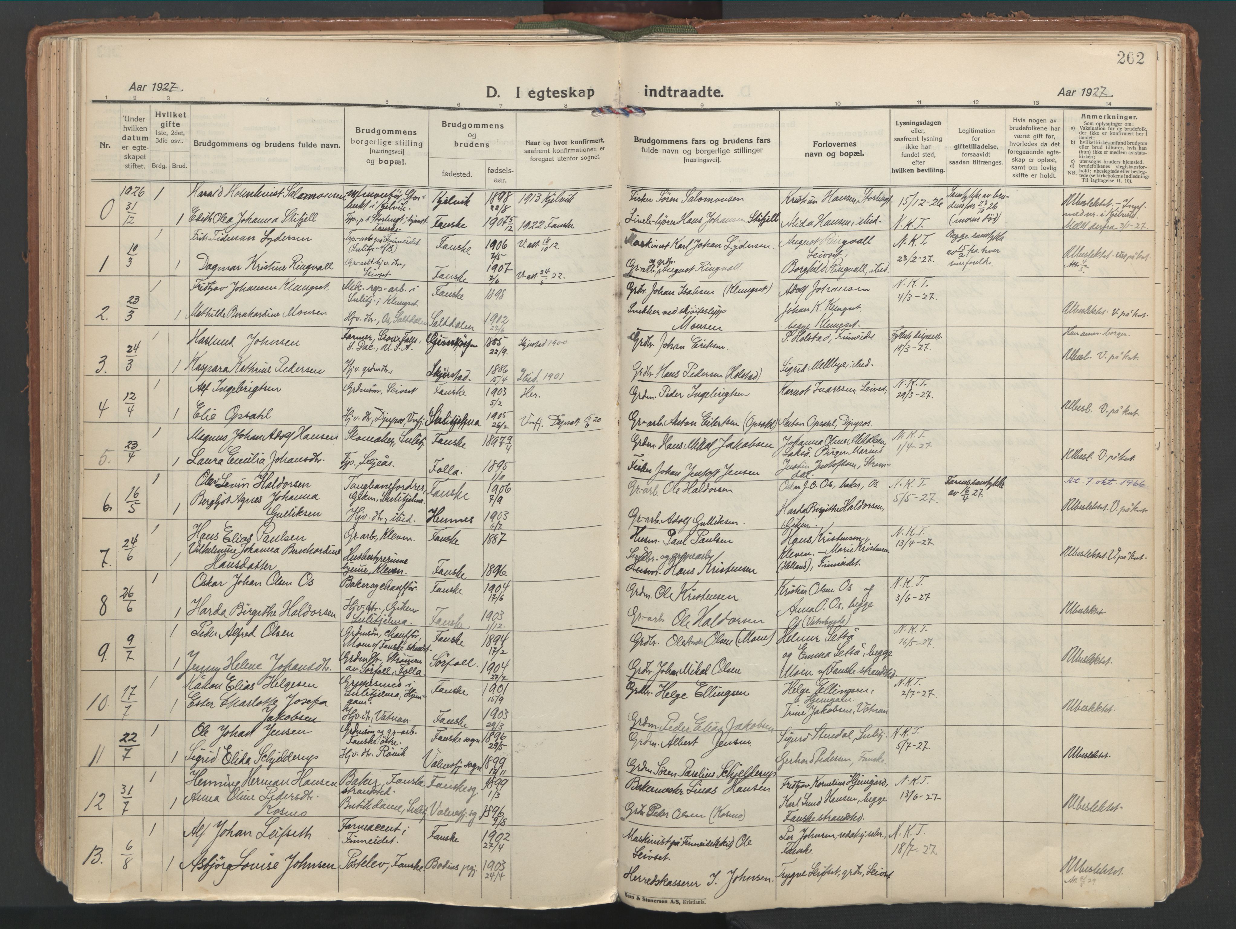 Ministerialprotokoller, klokkerbøker og fødselsregistre - Nordland, SAT/A-1459/849/L0699: Parish register (official) no. 849A10, 1924-1937, p. 262