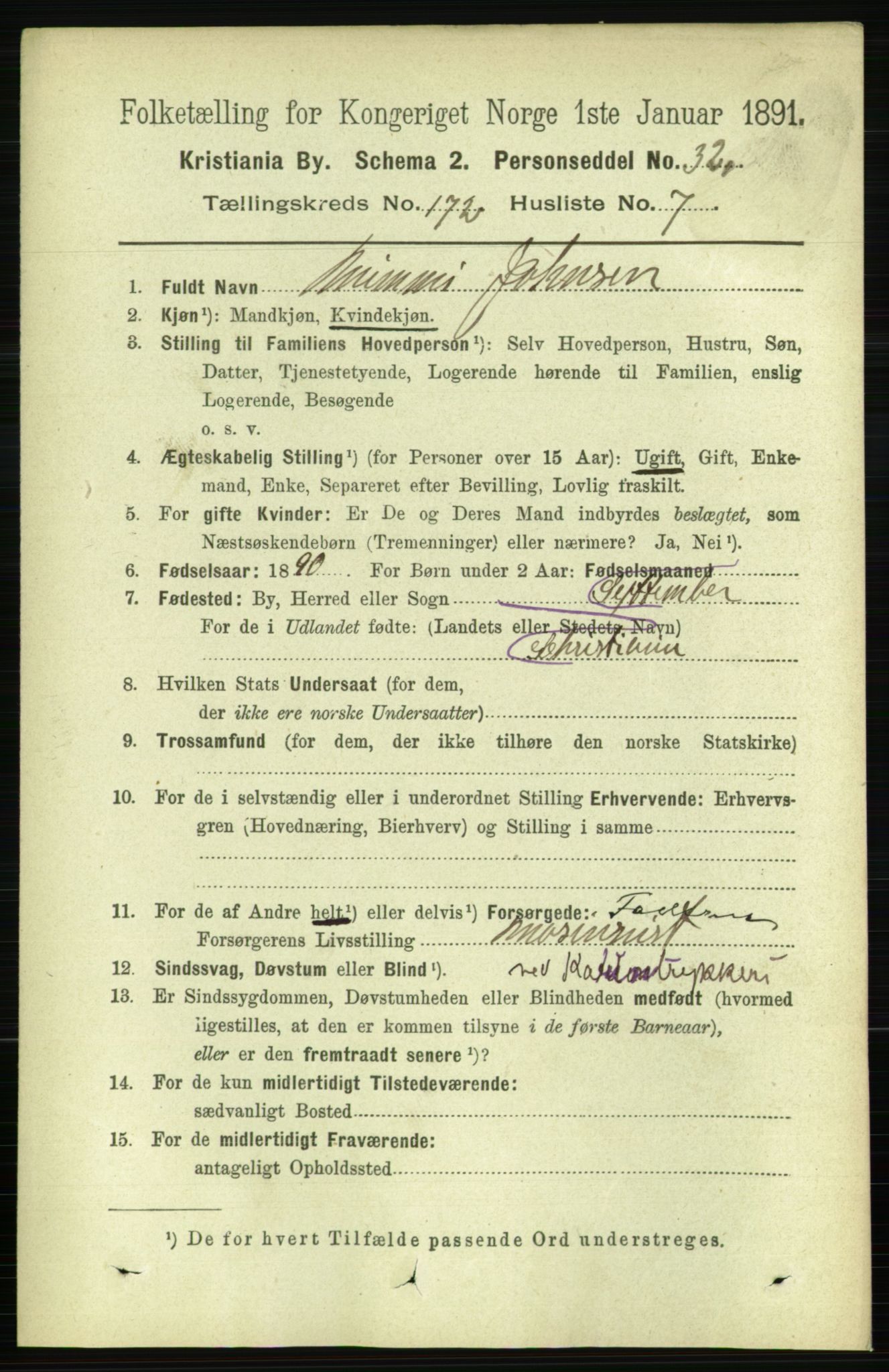 RA, 1891 census for 0301 Kristiania, 1891, p. 102098