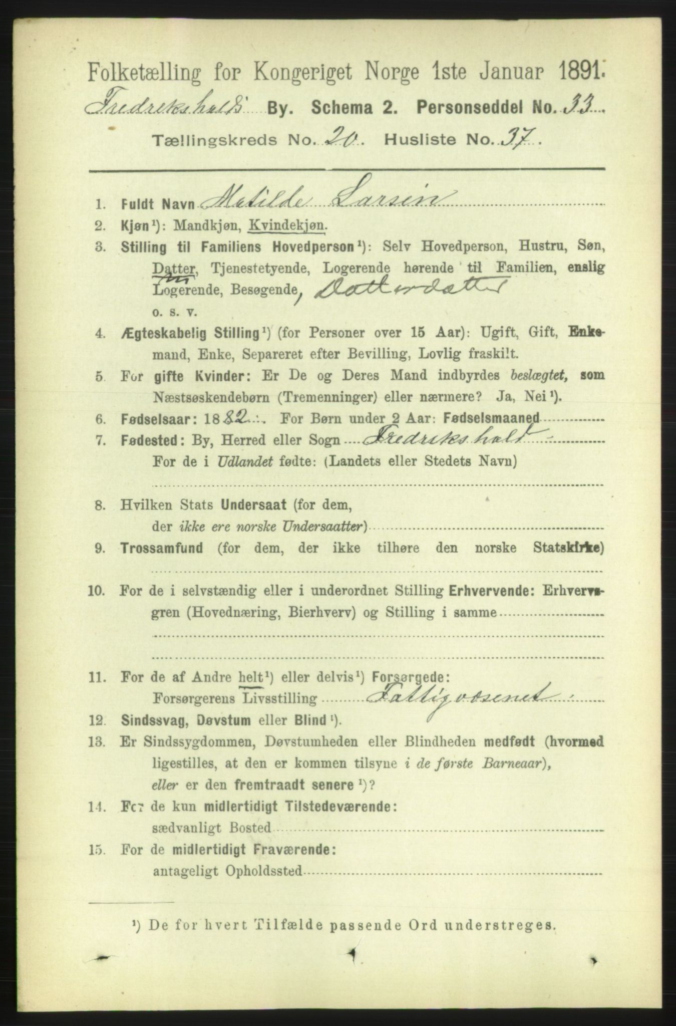 RA, 1891 census for 0101 Fredrikshald, 1891, p. 12890