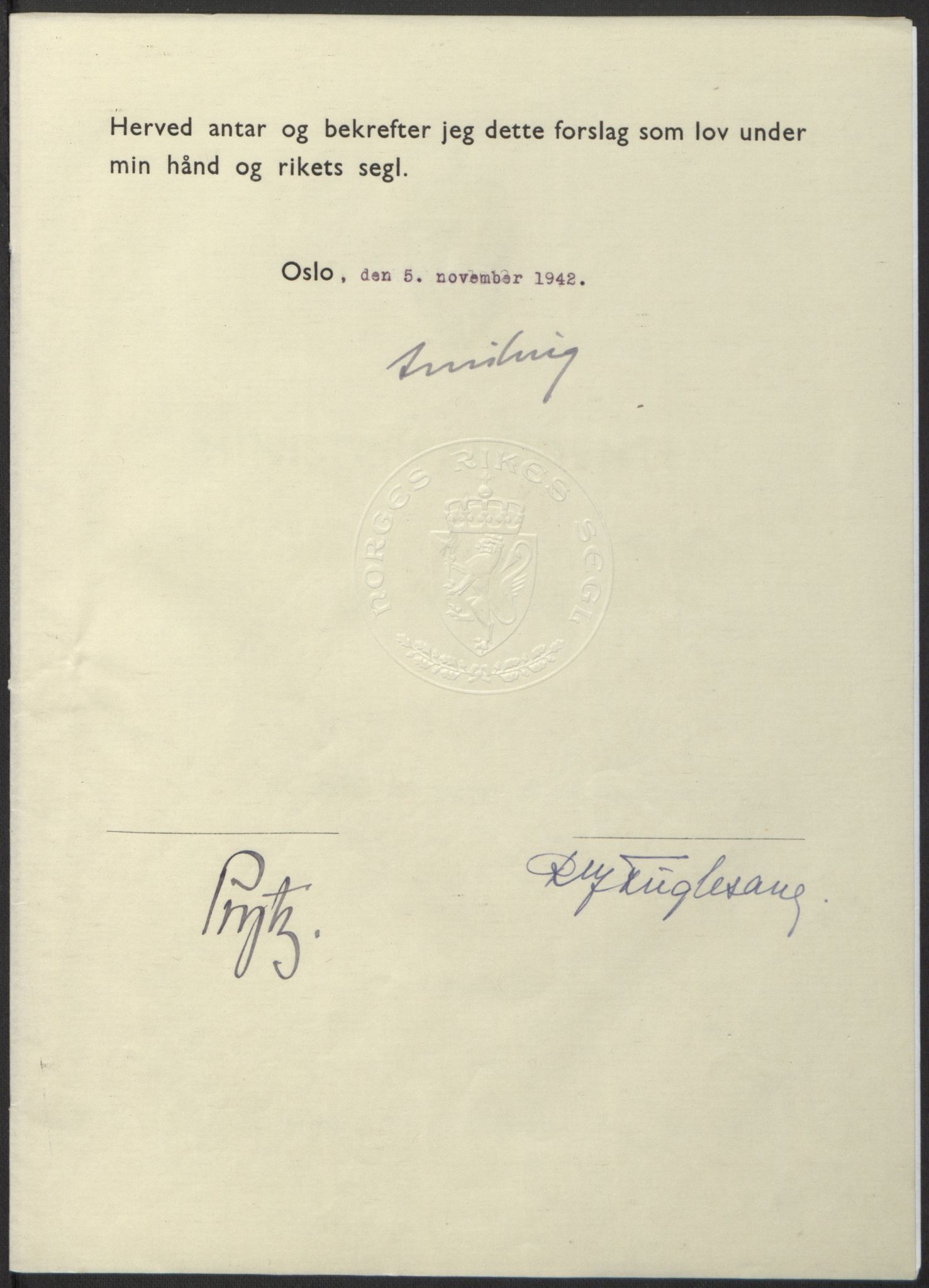 NS-administrasjonen 1940-1945 (Statsrådsekretariatet, de kommisariske statsråder mm), AV/RA-S-4279/D/Db/L0098: Lover II, 1942, p. 469