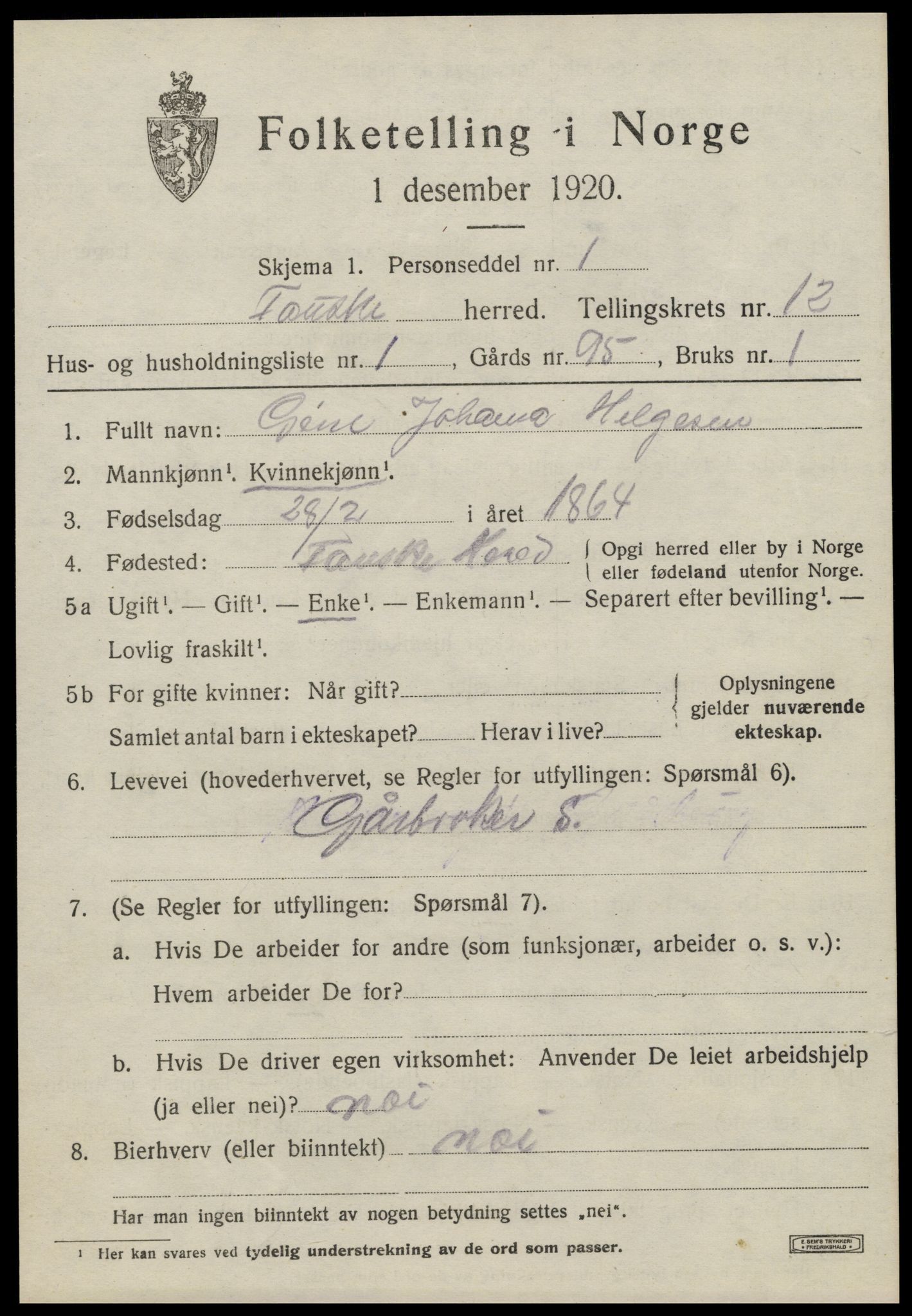 SAT, 1920 census for Fauske, 1920, p. 8172