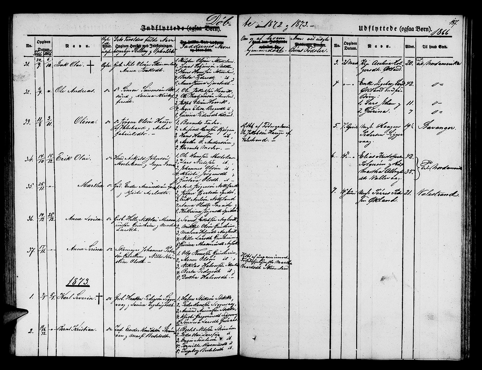 Finnås sokneprestembete, SAB/A-99925/H/Ha/Hab/Haba/L0001: Parish register (copy) no. A 1, 1851-1873, p. 187
