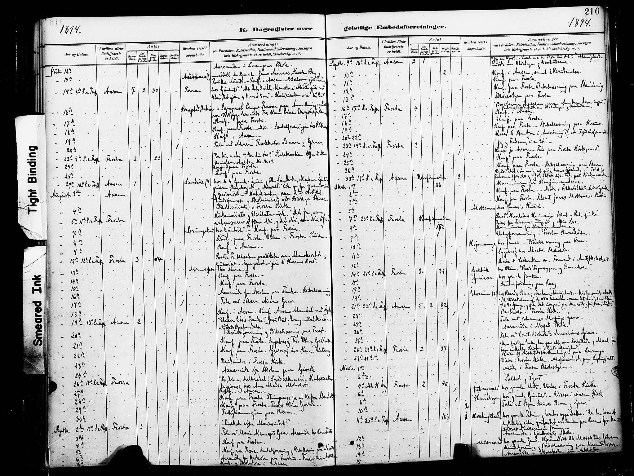 Ministerialprotokoller, klokkerbøker og fødselsregistre - Nord-Trøndelag, SAT/A-1458/713/L0121: Parish register (official) no. 713A10, 1888-1898, p. 216