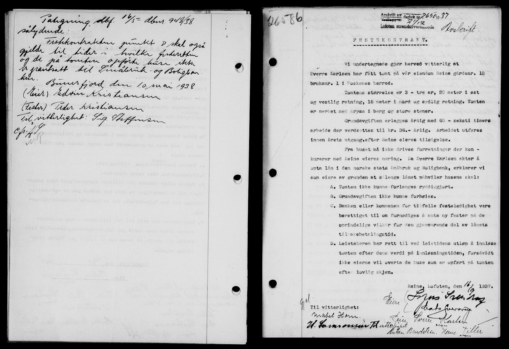 Lofoten sorenskriveri, SAT/A-0017/1/2/2C/L0003a: Mortgage book no. 3a, 1937-1938, Diary no: : 2650/1937