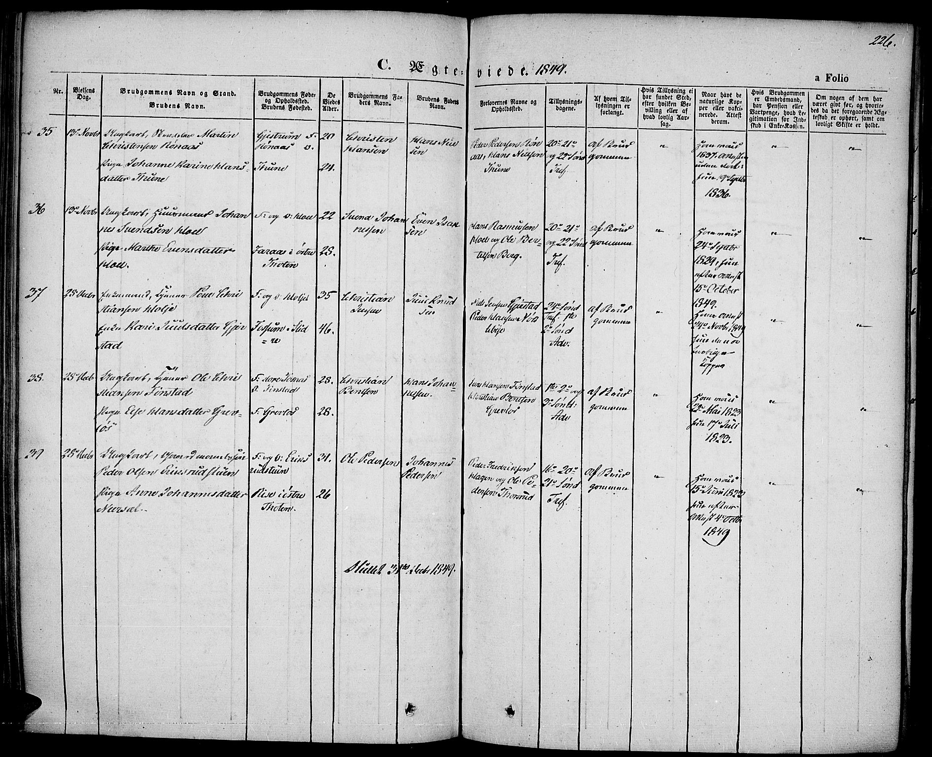 Vestre Toten prestekontor, SAH/PREST-108/H/Ha/Haa/L0004: Parish register (official) no. 4, 1844-1849, p. 226