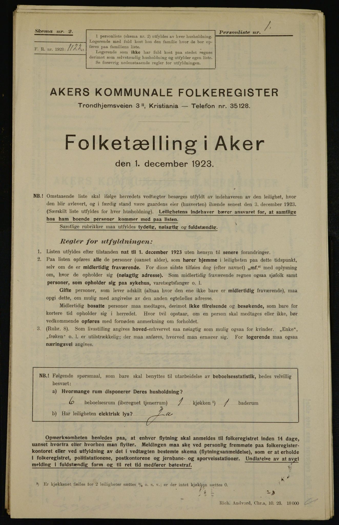 , Municipal Census 1923 for Aker, 1923, p. 43208