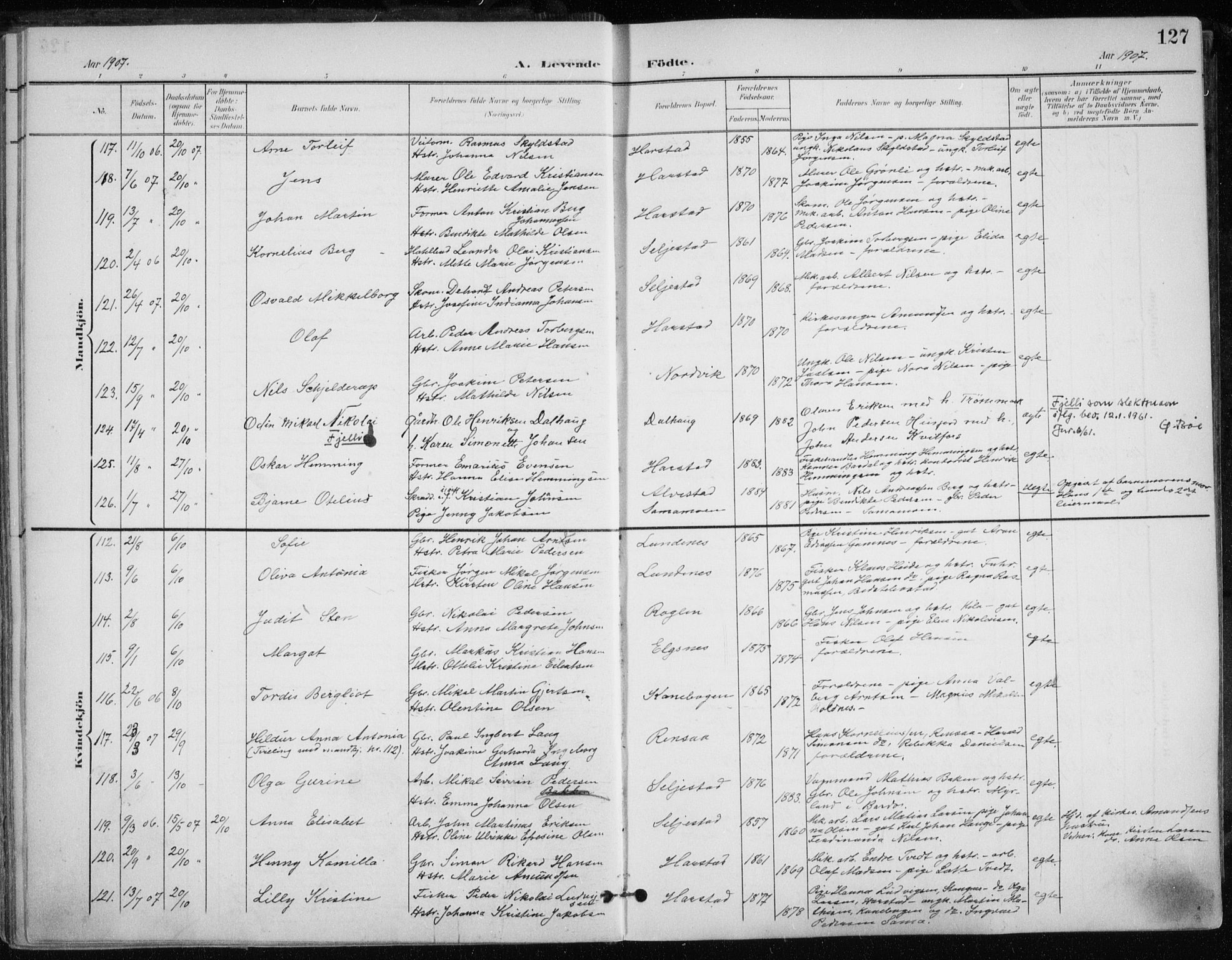 Trondenes sokneprestkontor, SATØ/S-1319/H/Ha/L0017kirke: Parish register (official) no. 17, 1899-1908, p. 127