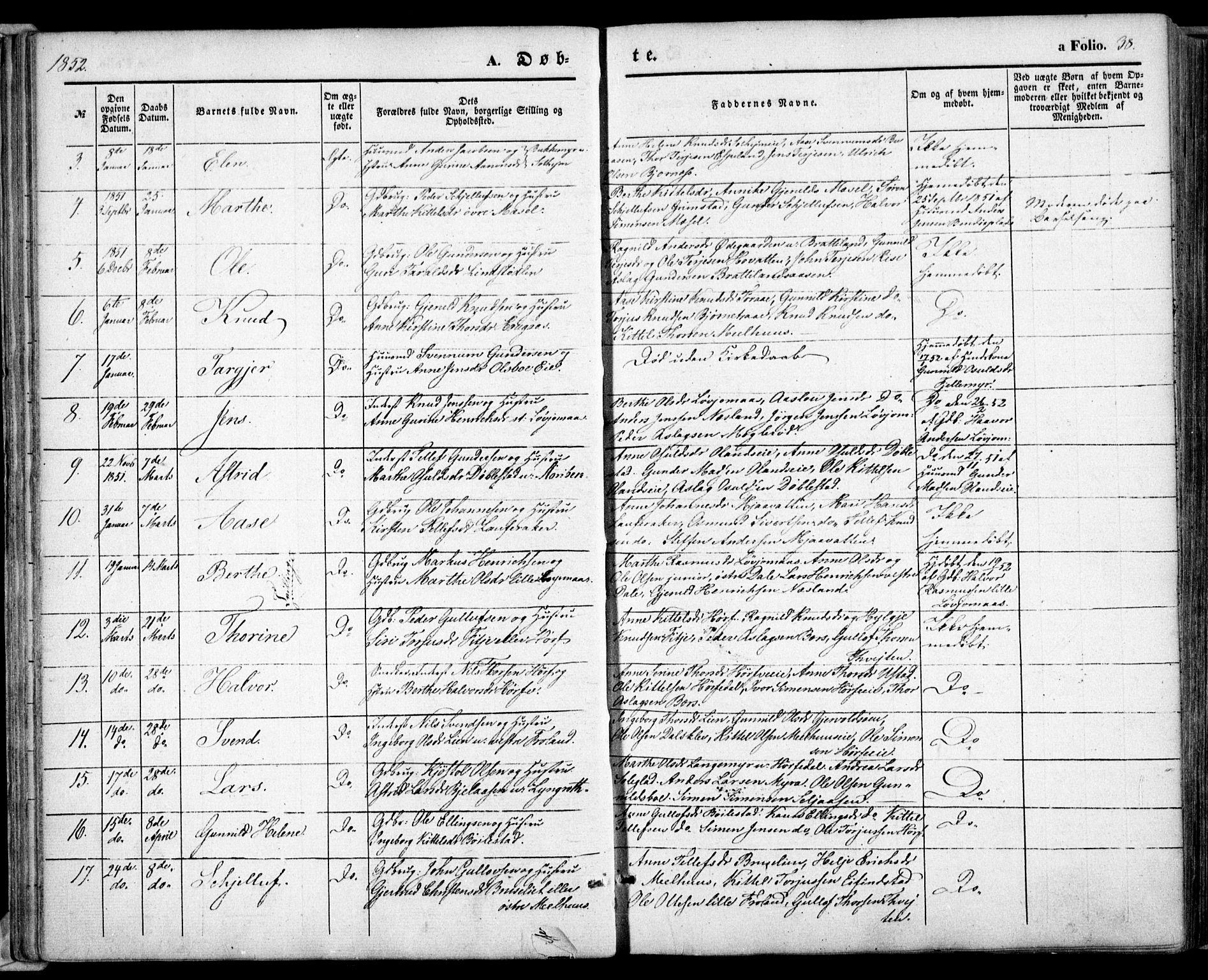 Froland sokneprestkontor, SAK/1111-0013/F/Fa/L0002: Parish register (official) no. A 2, 1845-1863, p. 38