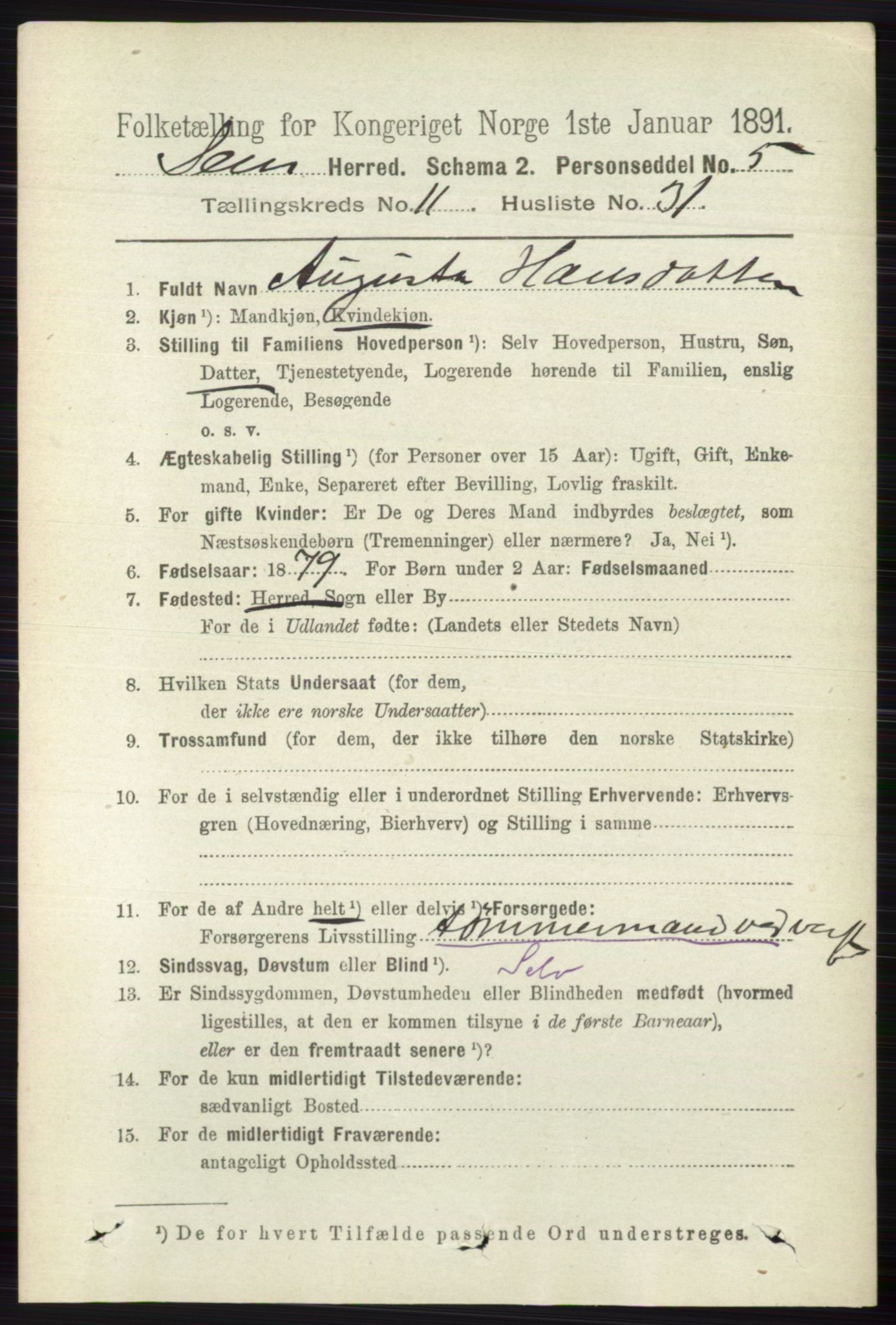 RA, 1891 census for 0721 Sem, 1891, p. 5663