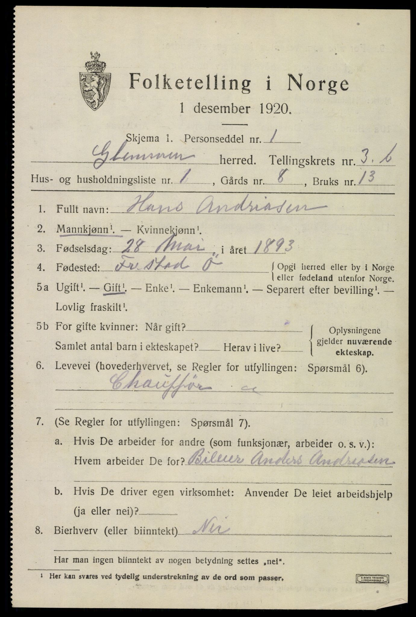 SAO, 1920 census for Glemmen, 1920, p. 9027