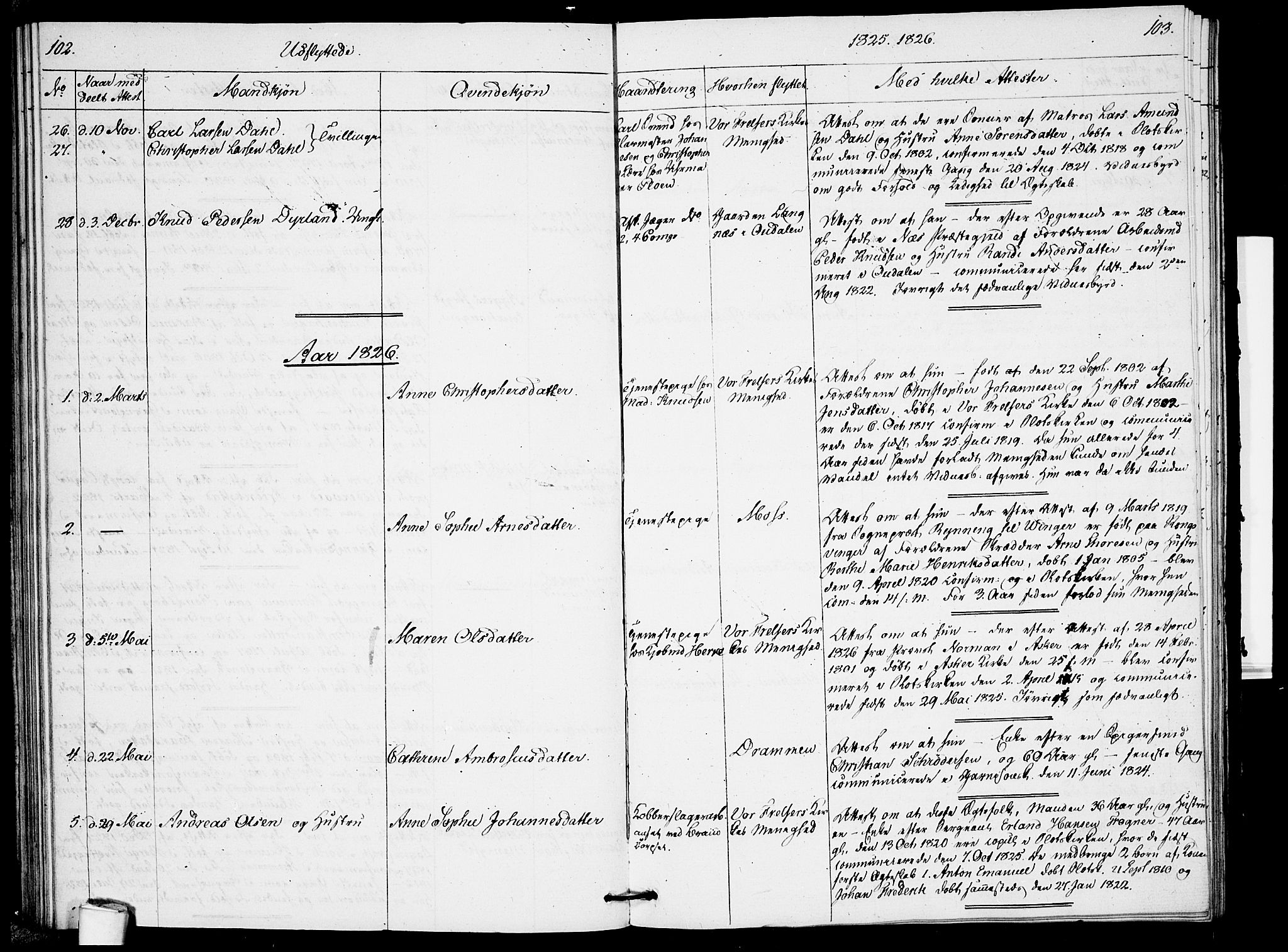 Garnisonsmenigheten Kirkebøker, SAO/A-10846/F/Fa/L0005: Parish register (official) no. 5, 1824-1830, p. 102-103