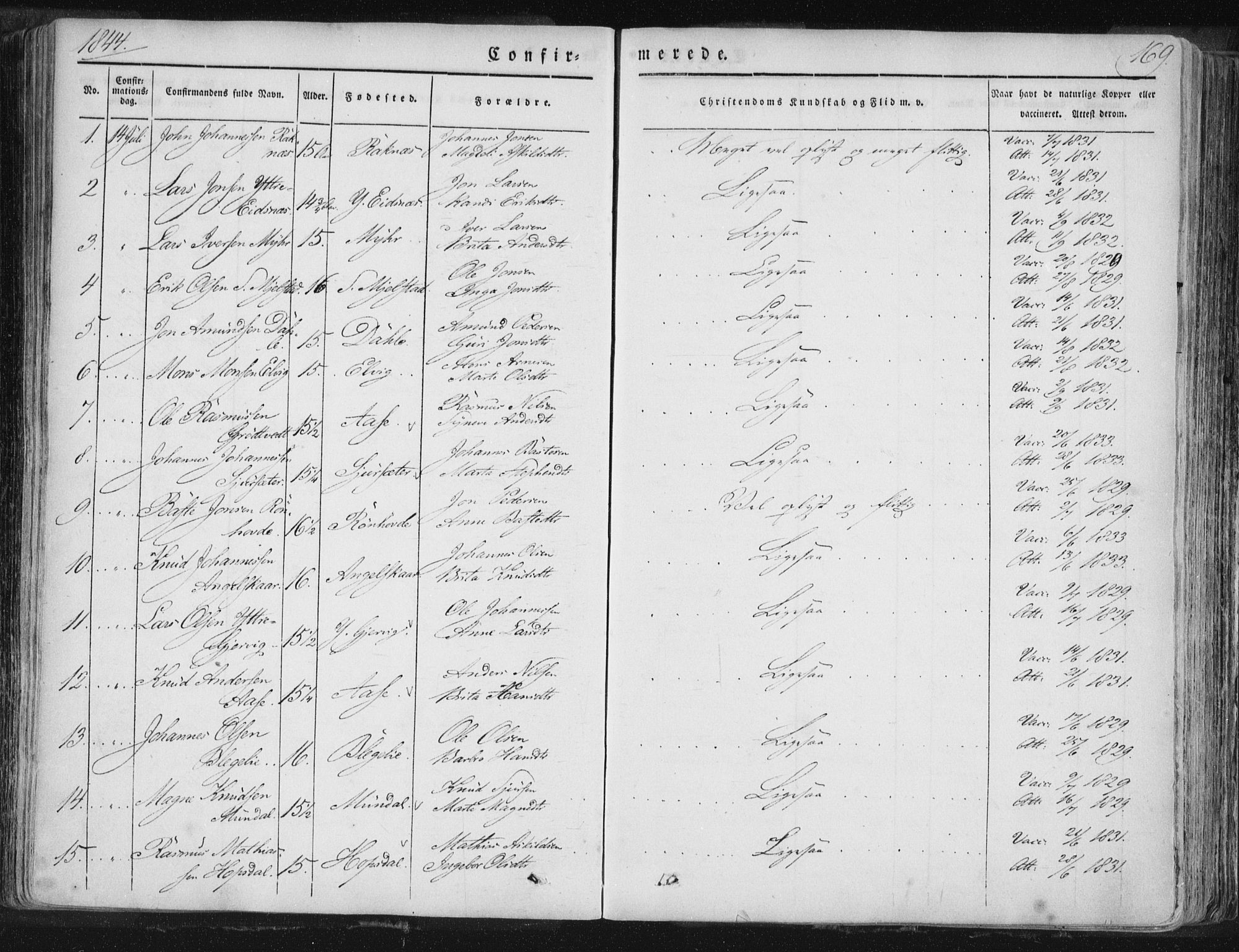 Hamre sokneprestembete, SAB/A-75501/H/Ha/Haa/Haaa/L0012: Parish register (official) no. A 12, 1834-1845, p. 169