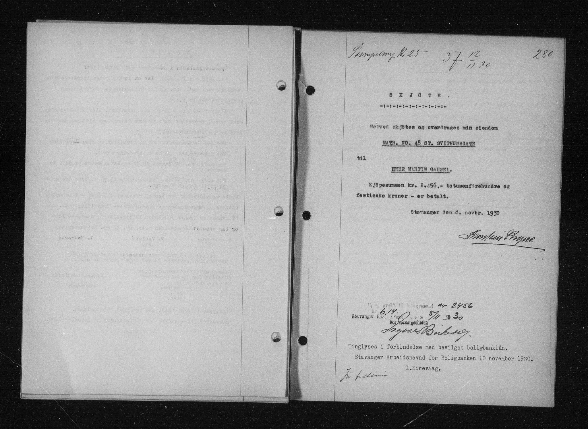 Stavanger byfogd, SAST/A-101408/001/4/41/410/410BB/L0058: Mortgage book no. 48, 1930-1931, Deed date: 12.11.1930