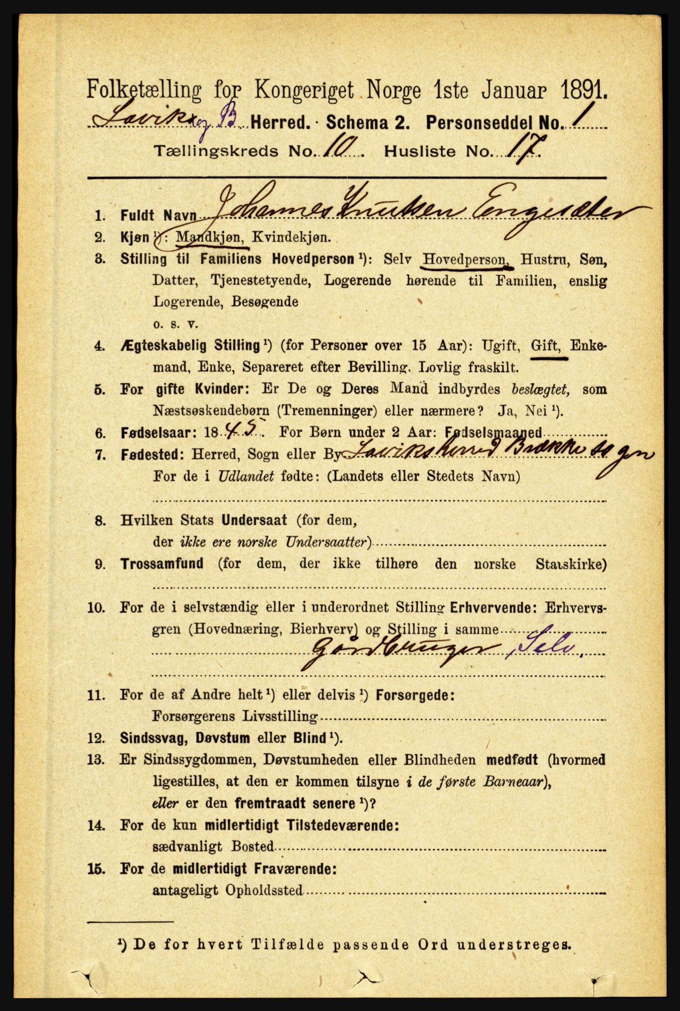 RA, 1891 census for 1415 Lavik og Brekke, 1891, p. 2098