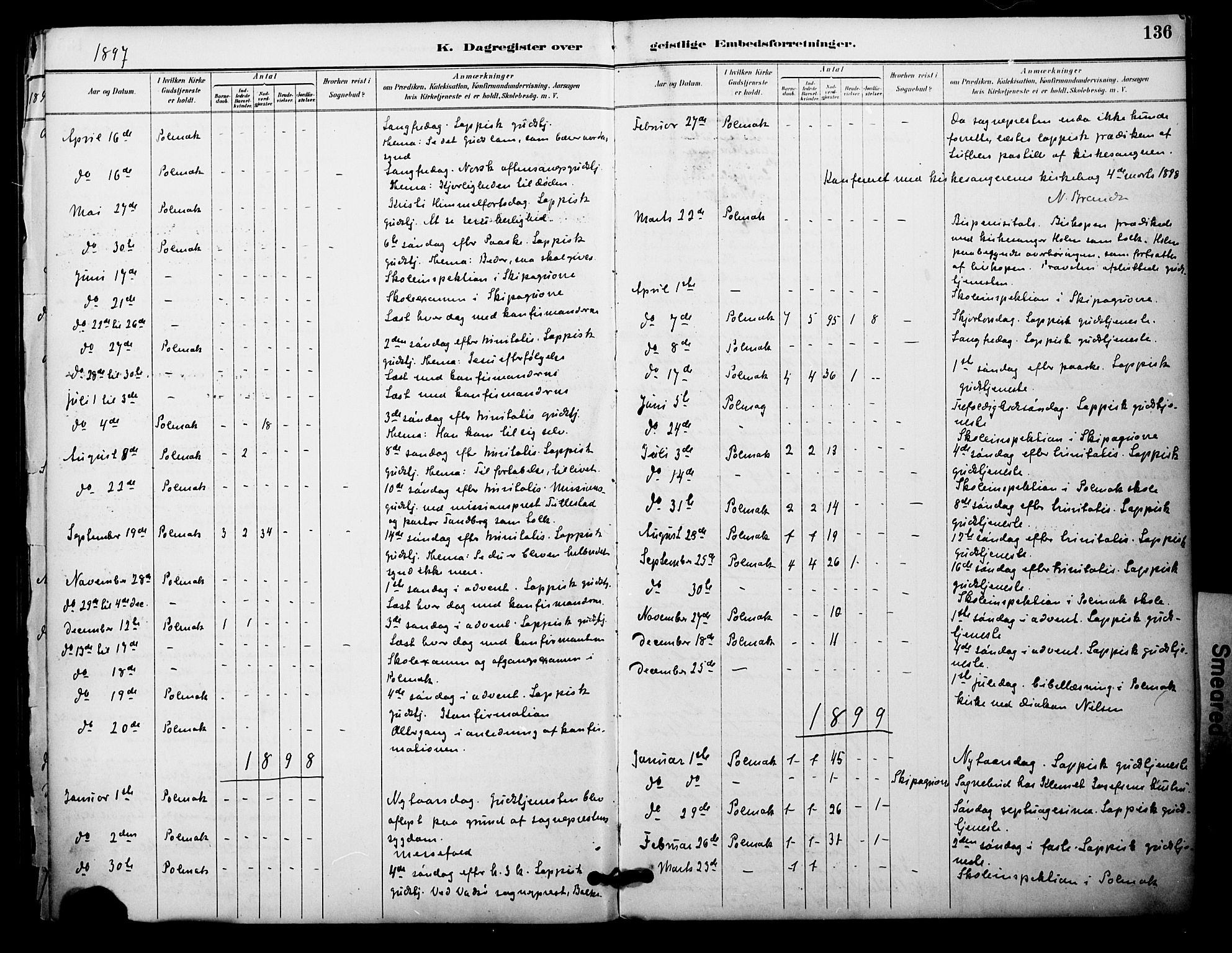 Nesseby sokneprestkontor, SATØ/S-1330/H/Ha/L0005kirke: Parish register (official) no. 5, 1885-1906, p. 136
