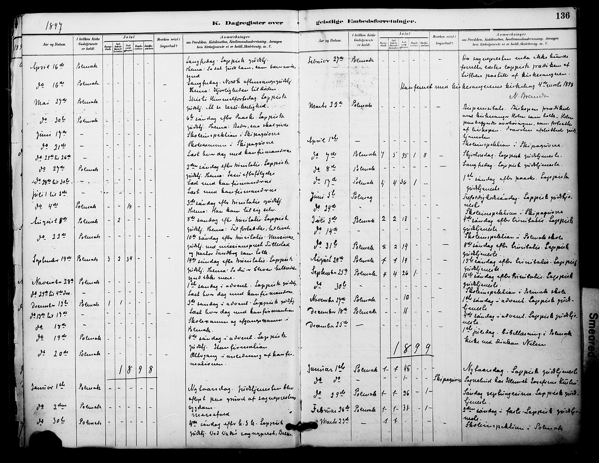 Nesseby sokneprestkontor, AV/SATØ-S-1330/H/Ha/L0005kirke: Parish register (official) no. 5, 1885-1906, p. 136