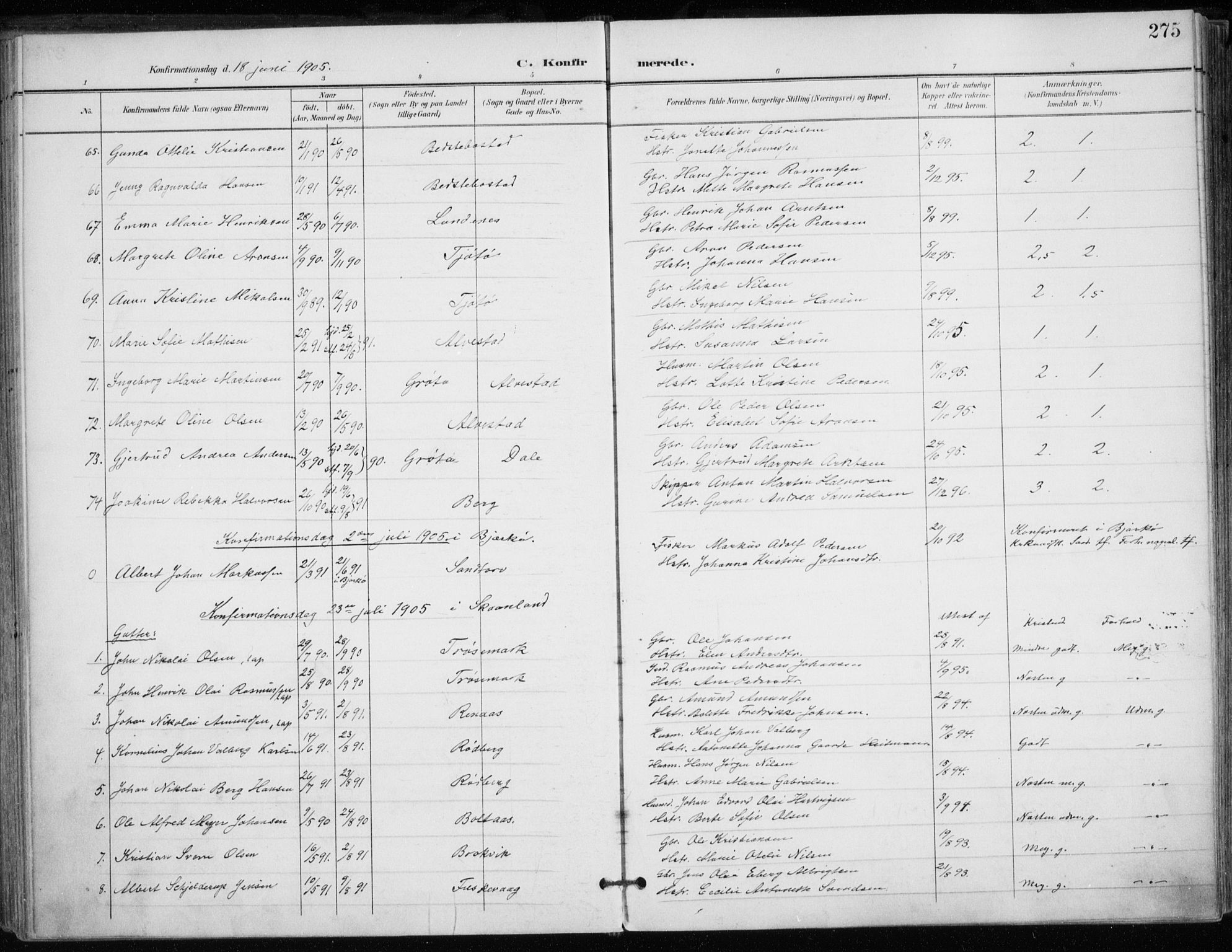 Trondenes sokneprestkontor, SATØ/S-1319/H/Ha/L0017kirke: Parish register (official) no. 17, 1899-1908, p. 275
