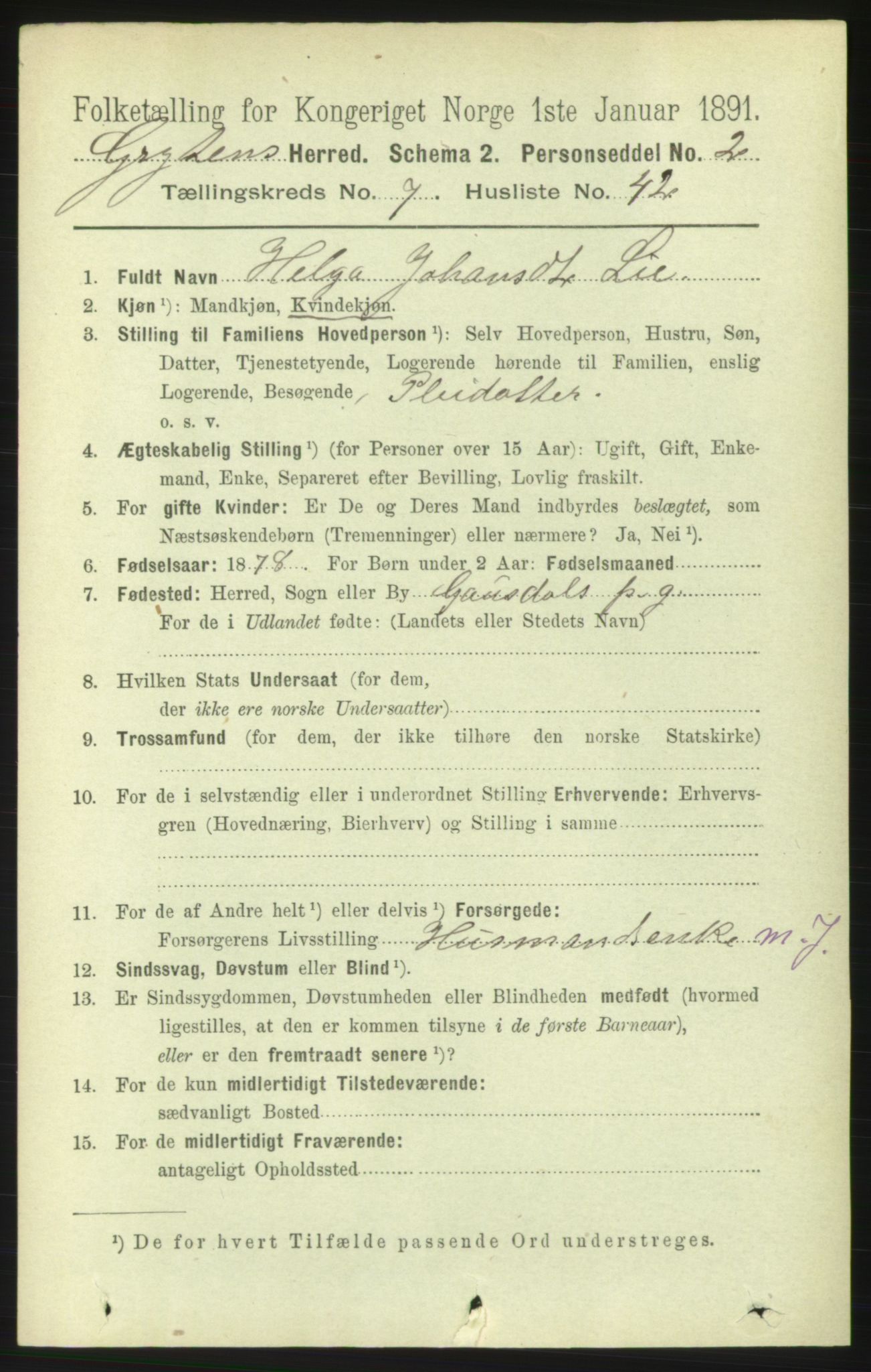 RA, 1891 census for 1539 Grytten, 1891, p. 3130