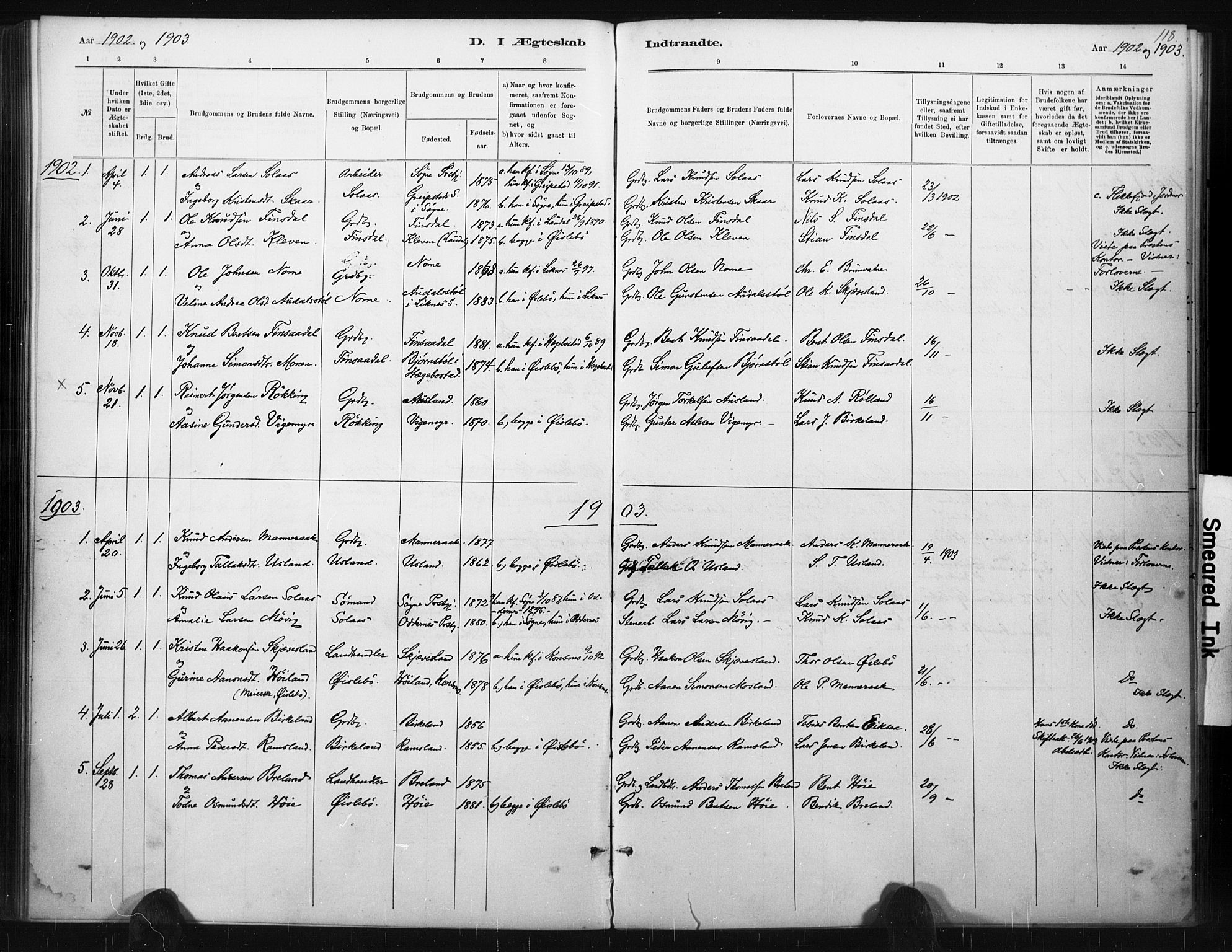 Holum sokneprestkontor, AV/SAK-1111-0022/F/Fa/Fac/L0004: Parish register (official) no. A 4, 1884-1907, p. 118