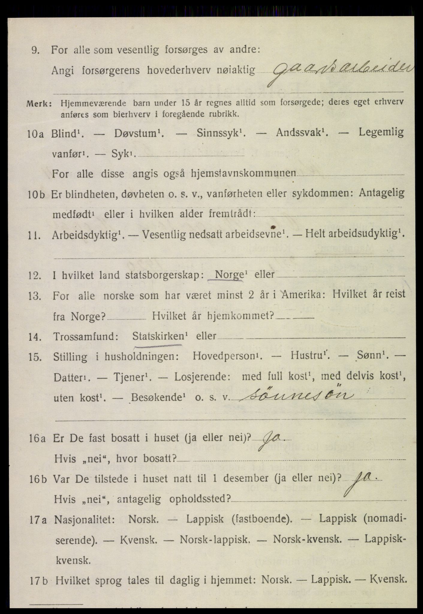 SAT, 1920 census for Kvam, 1920, p. 2720