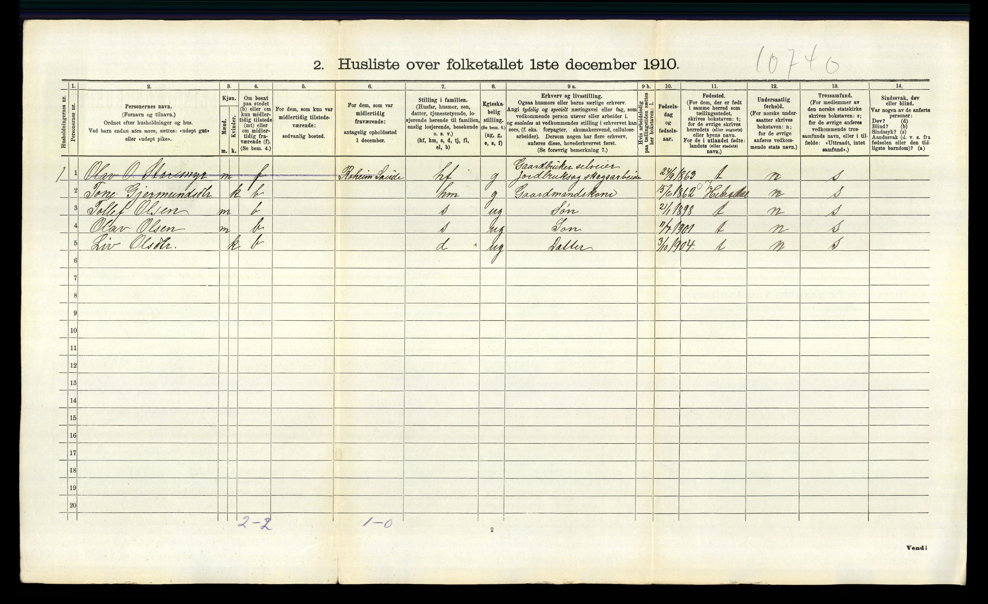 RA, 1910 census for Bø, 1910, p. 1026