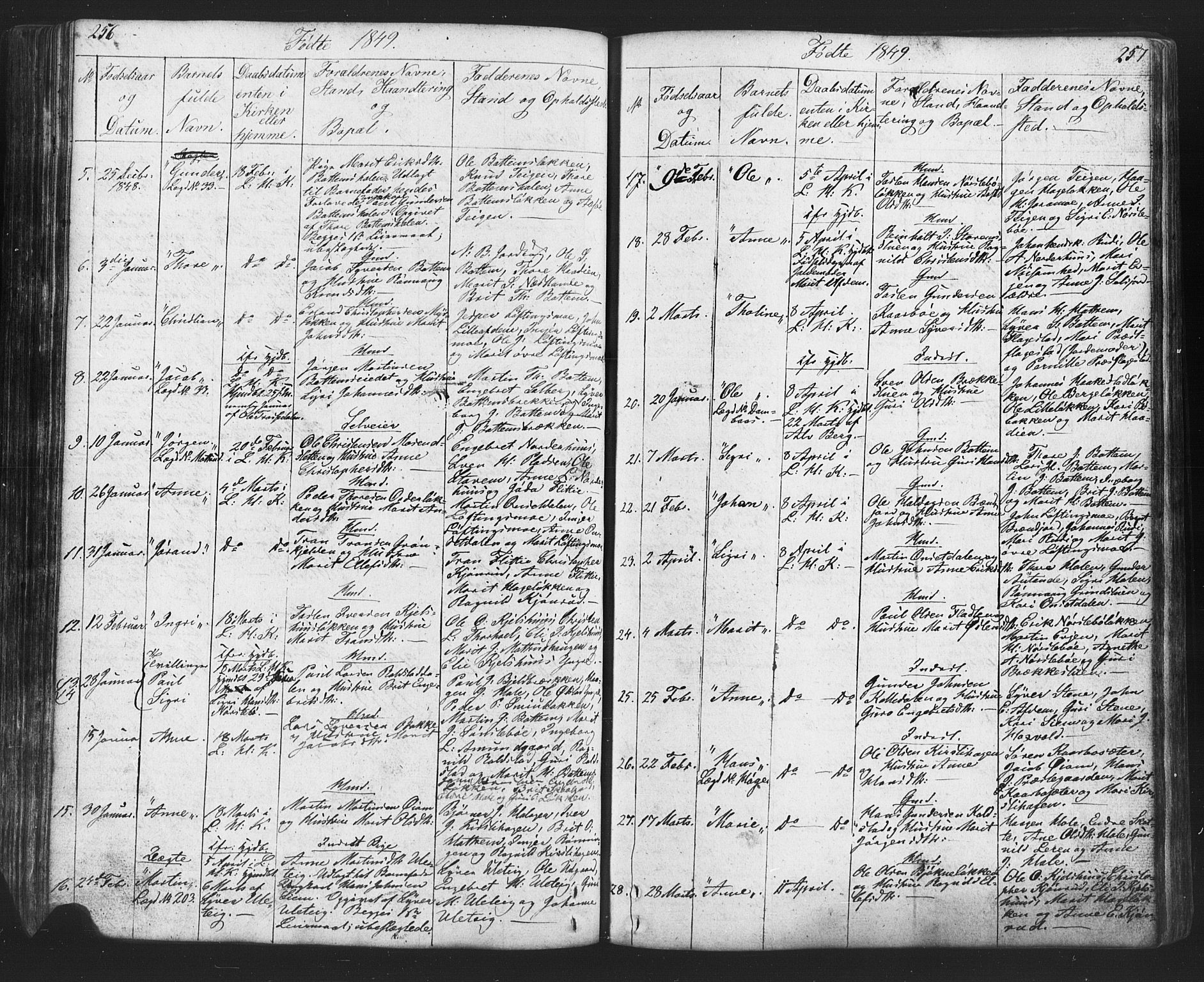 Lesja prestekontor, SAH/PREST-068/H/Ha/Hab/L0002: Parish register (copy) no. 2, 1832-1850, p. 256-257