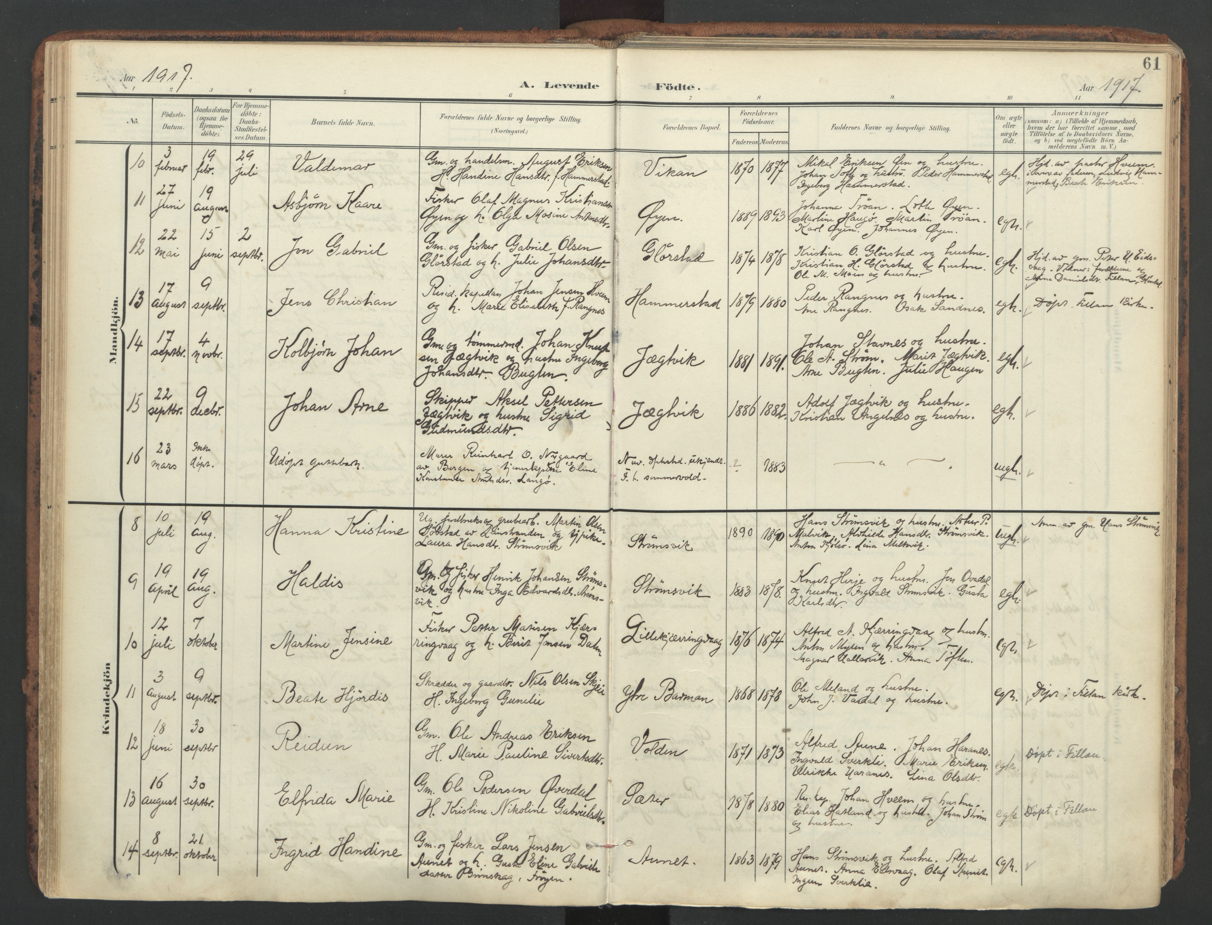 Ministerialprotokoller, klokkerbøker og fødselsregistre - Sør-Trøndelag, AV/SAT-A-1456/634/L0537: Parish register (official) no. 634A13, 1896-1922, p. 61