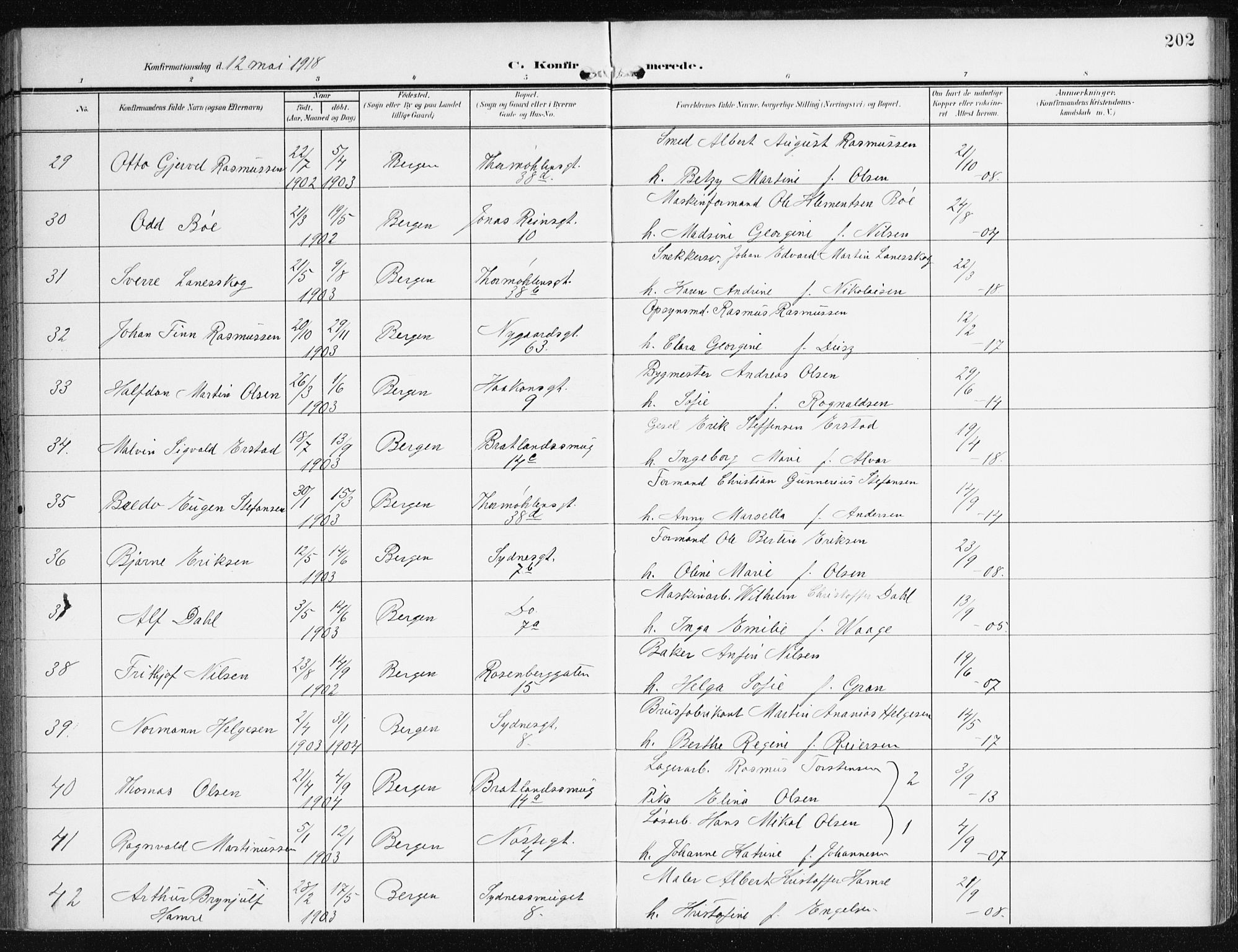 Johanneskirken sokneprestembete, AV/SAB-A-76001/H/Haa/L0009: Parish register (official) no. C 2, 1907-1924, p. 202