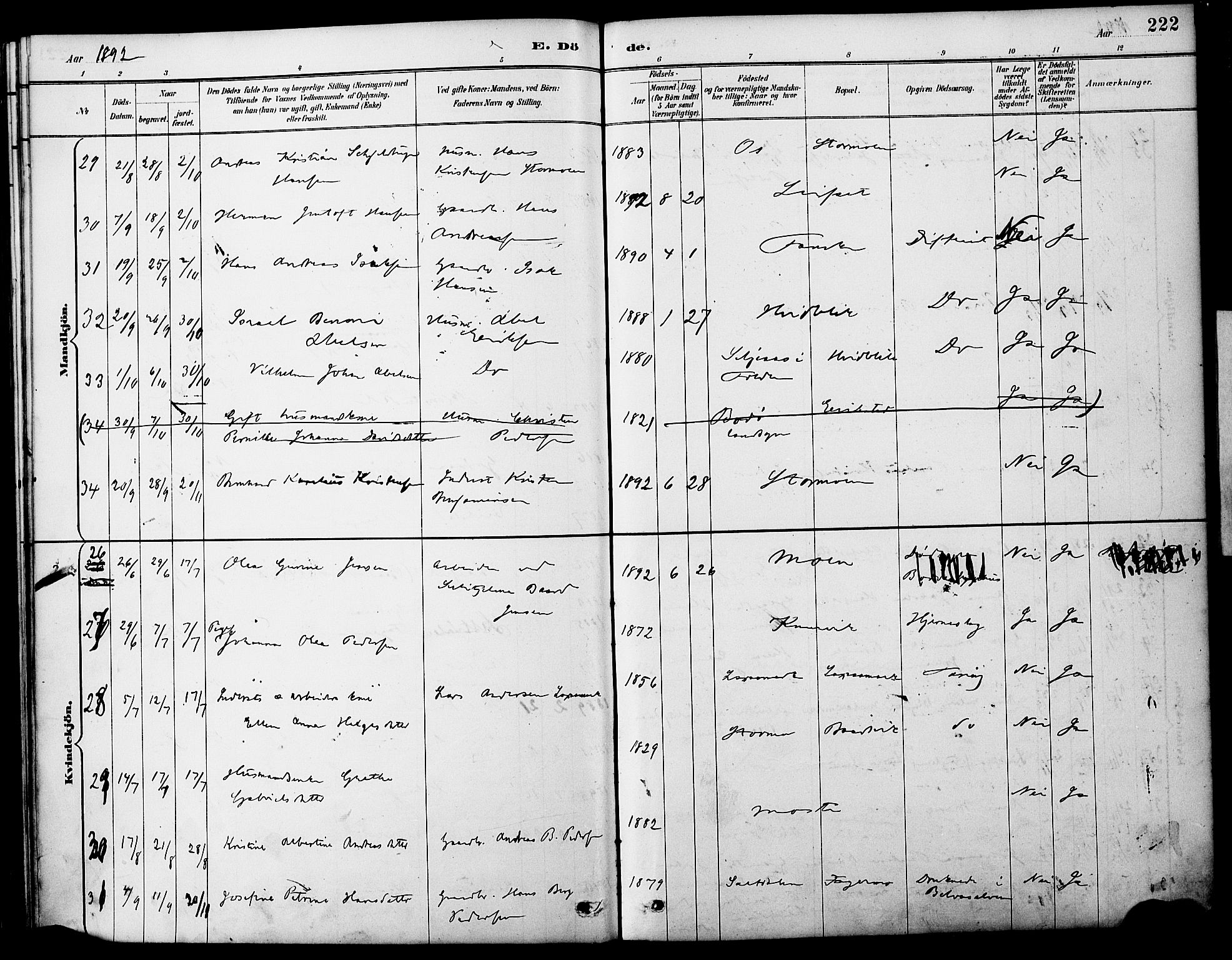 Ministerialprotokoller, klokkerbøker og fødselsregistre - Nordland, AV/SAT-A-1459/849/L0690: Parish register (official) no. 849A02, 1890-1897, p. 222