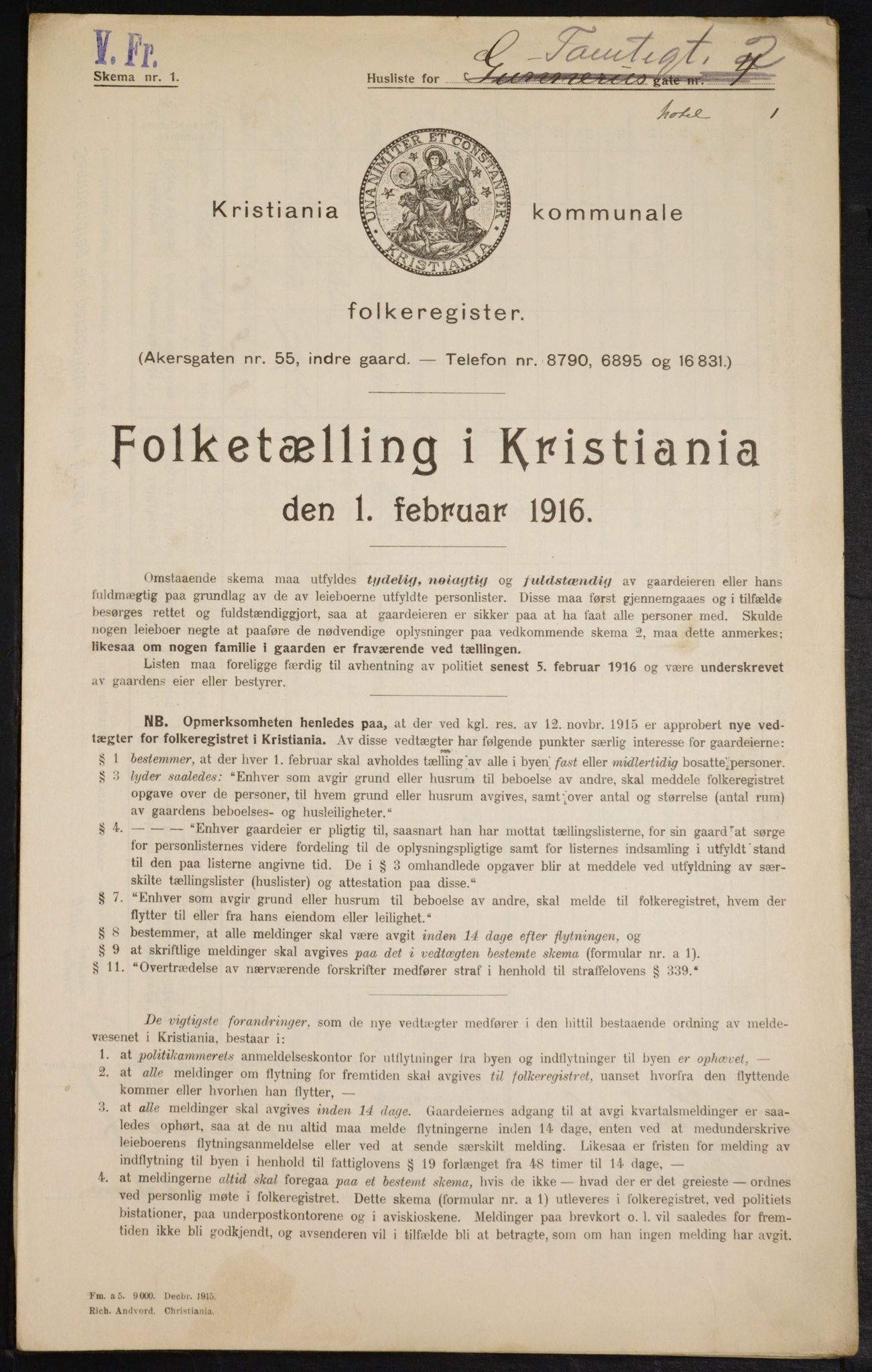 OBA, Municipal Census 1916 for Kristiania, 1916, p. 116652